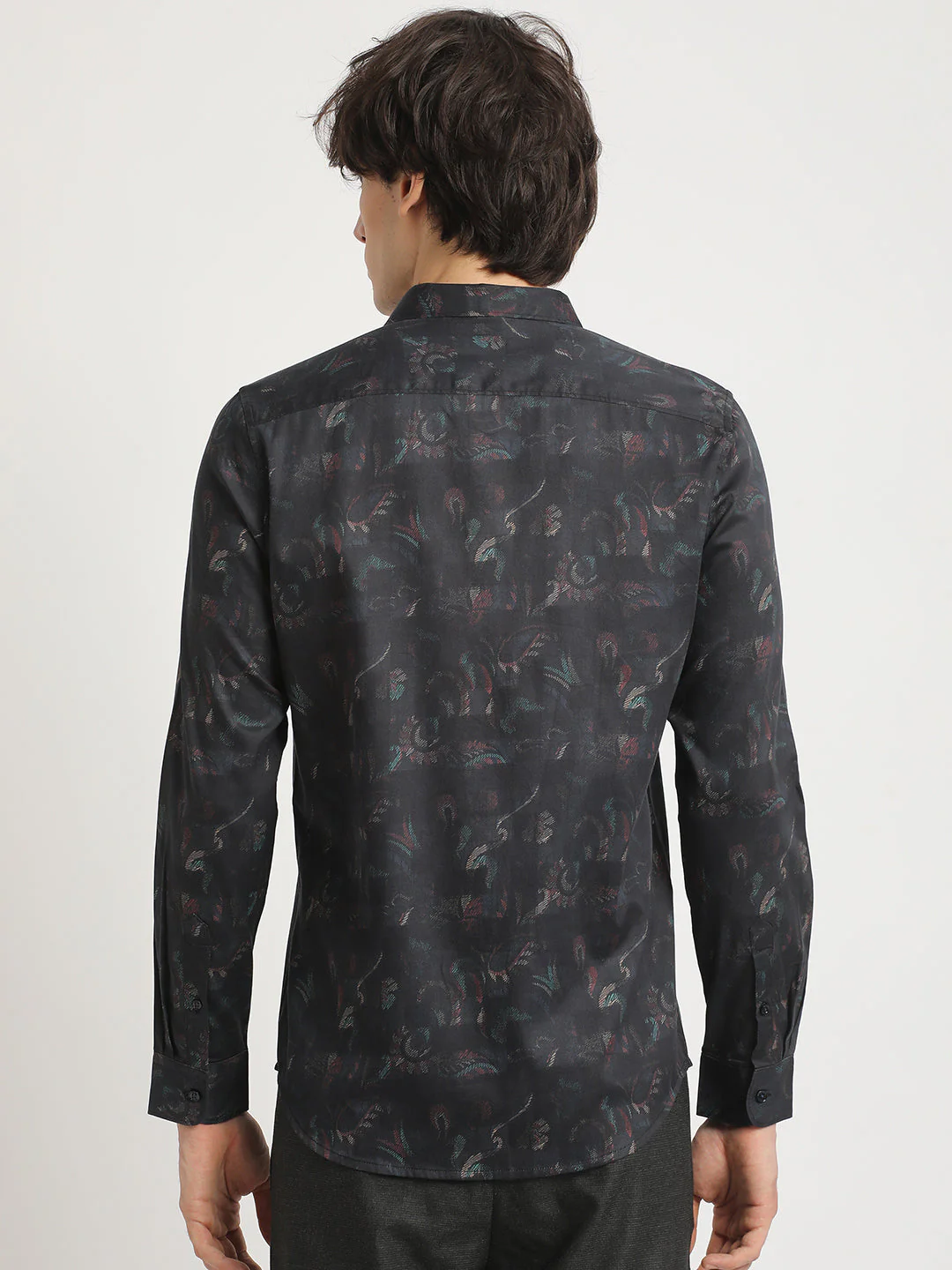 Men Blue Printed Slim Fit Cotton Casual Shirt - Image 4