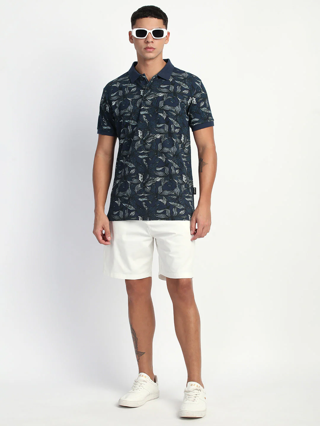 Men Blue Printed Slim Fit Polo T-Shirt - Image 5
