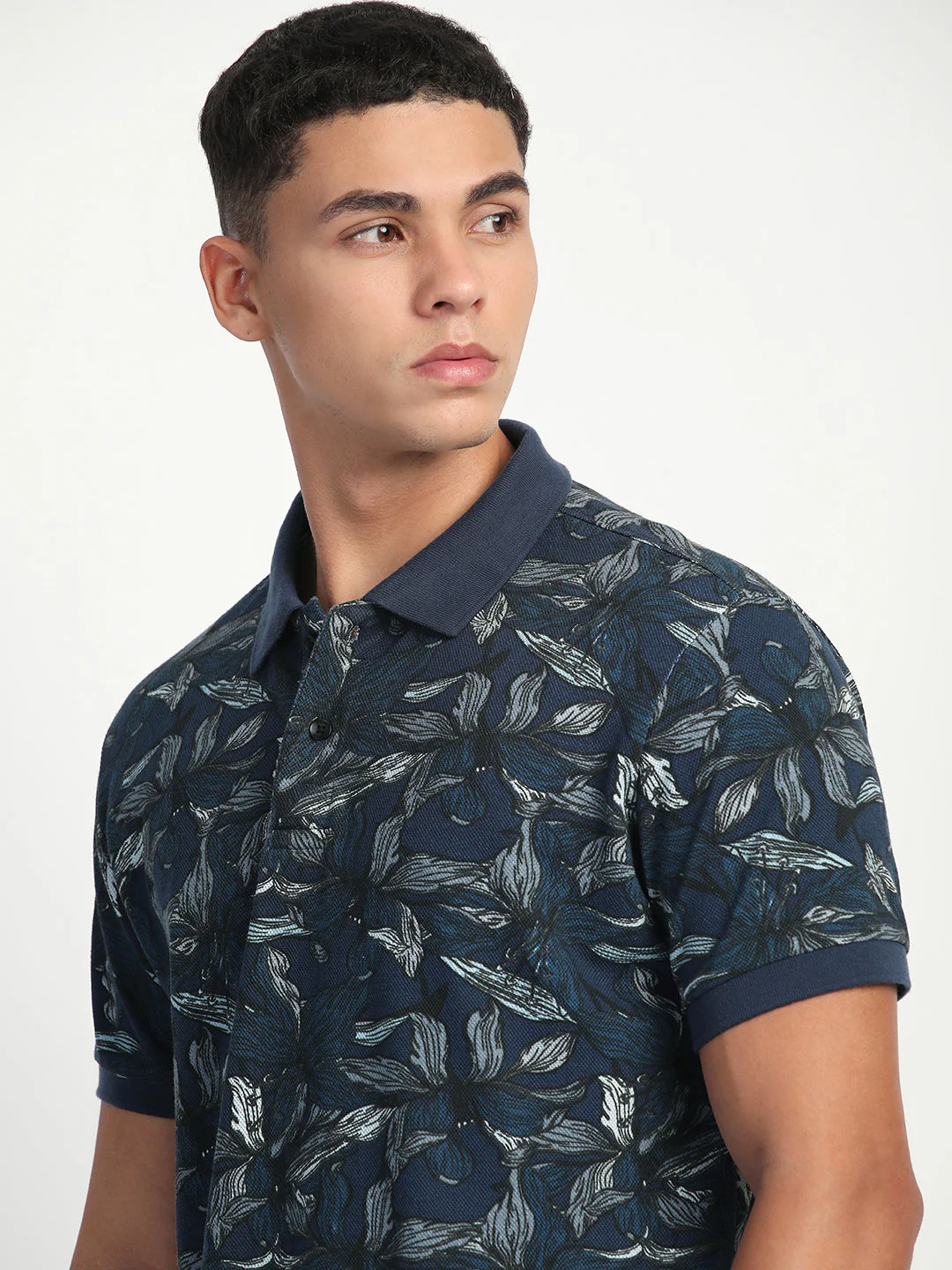 Men Blue Printed Slim Fit Polo T-Shirt - Image 6