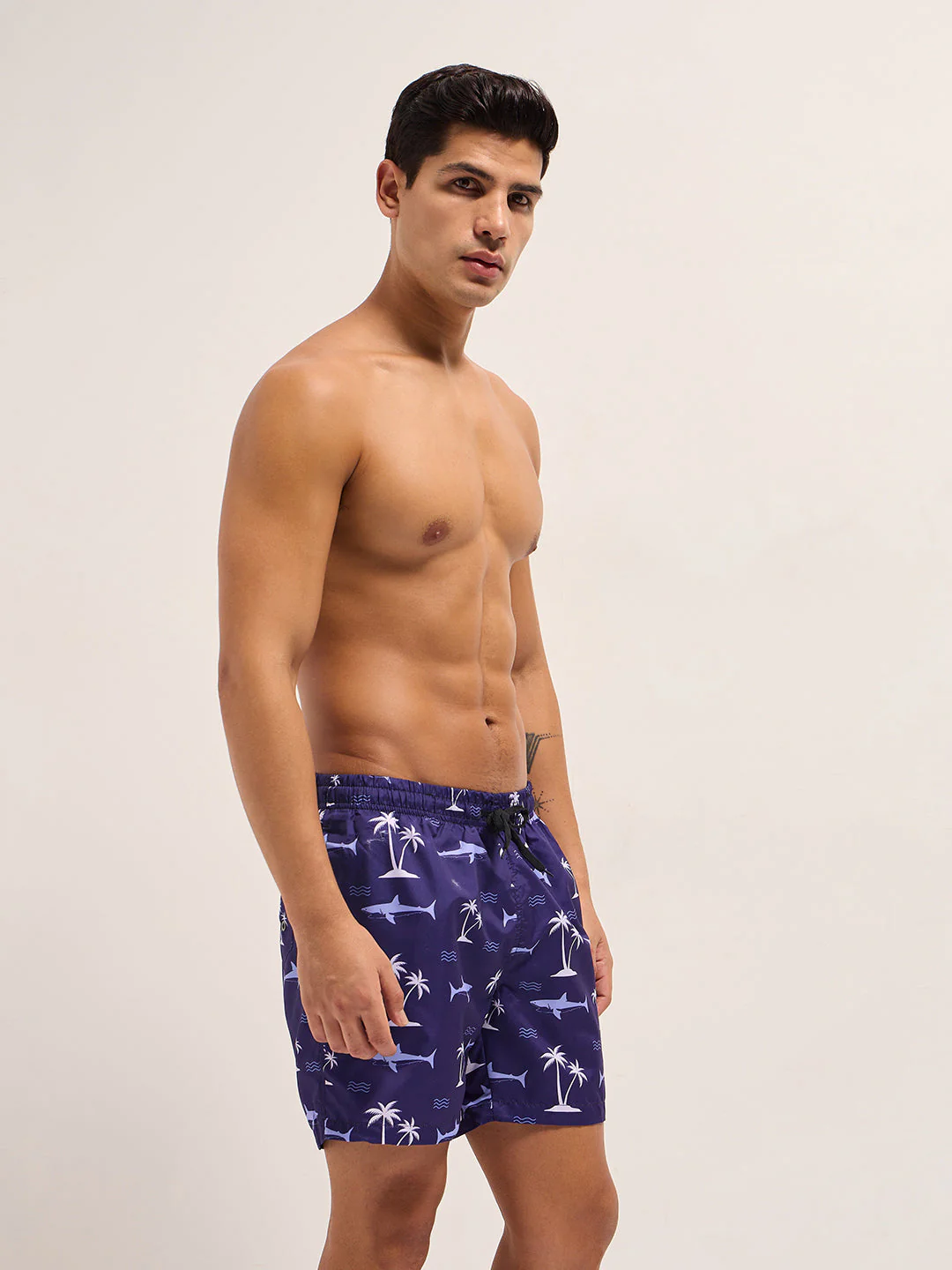 Men Blue Printed Swim Shorts - Image 3