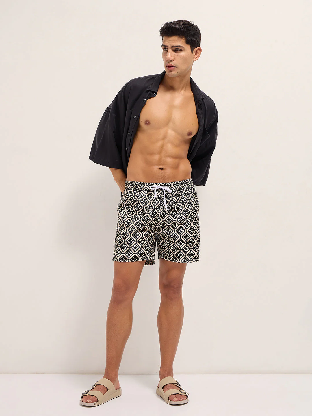 Men Blue Printed Swim Shorts - Image 4