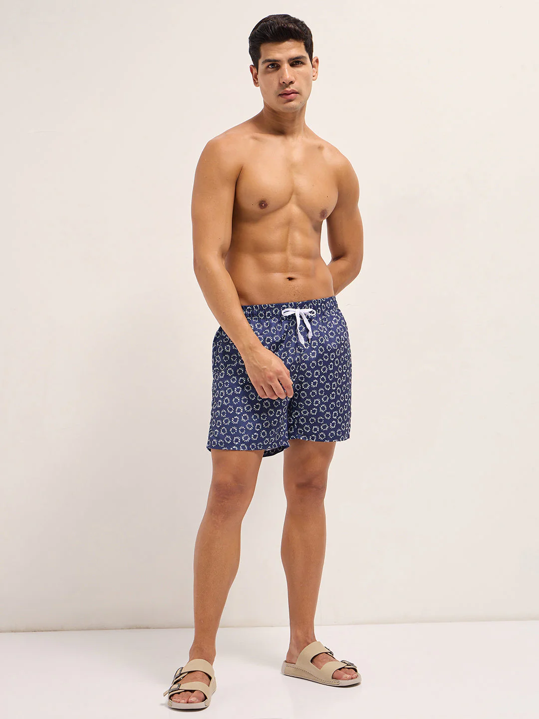 Men Blue Printed Swim Shorts - Image 4