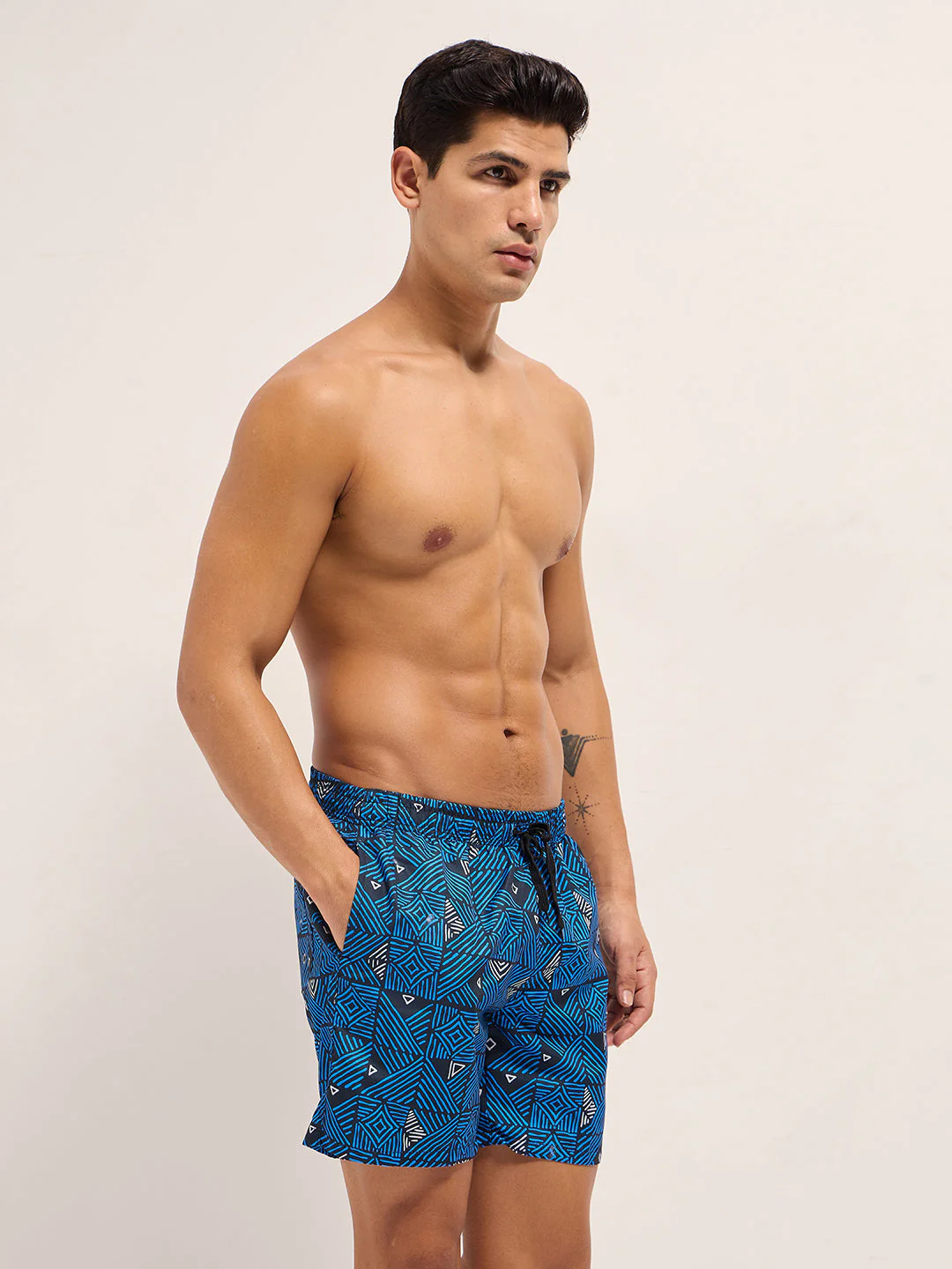 Men Blue Printed Swim Shorts - Image 3