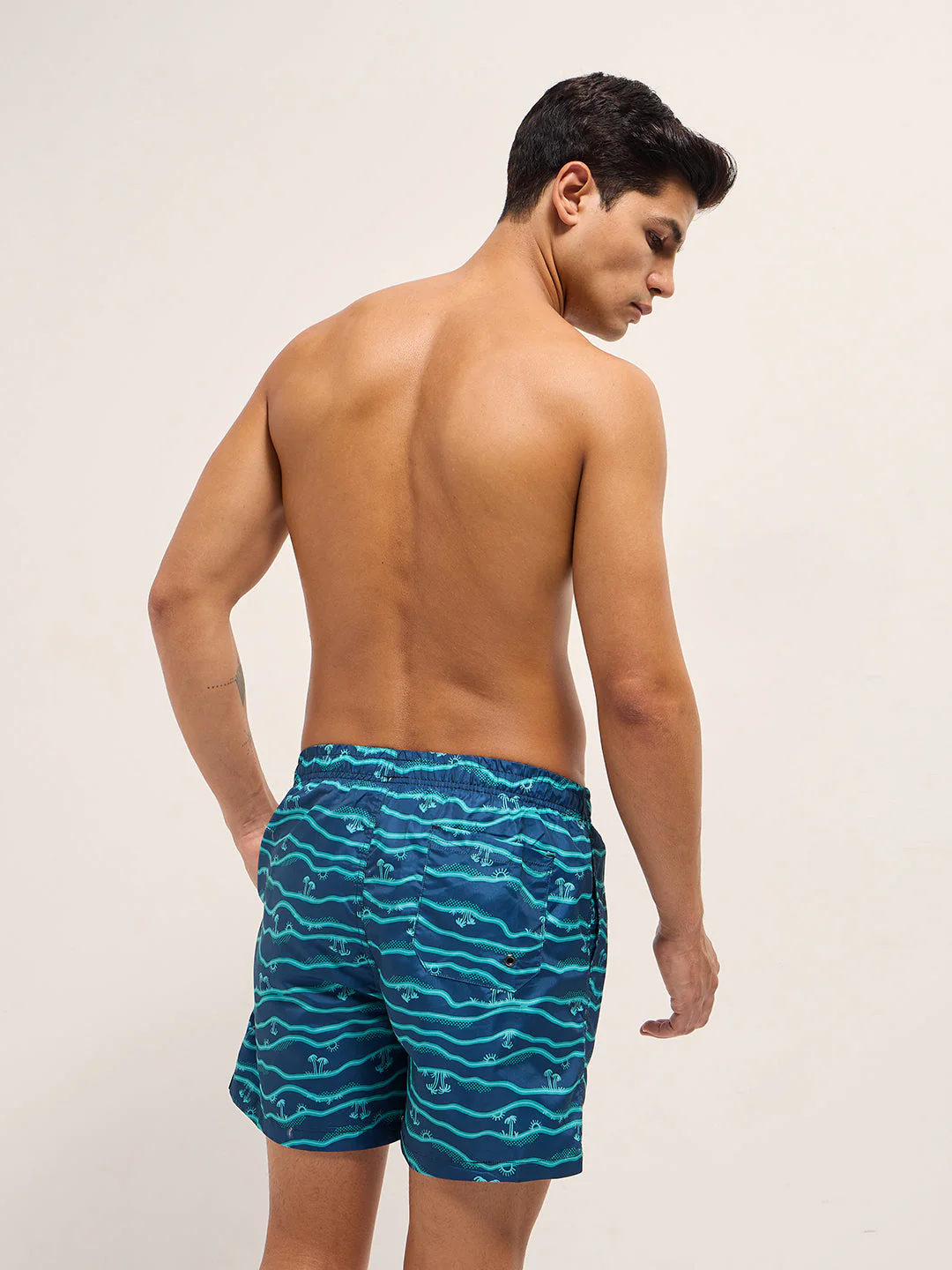 Men Blue Printed Swim Shorts - Image 2