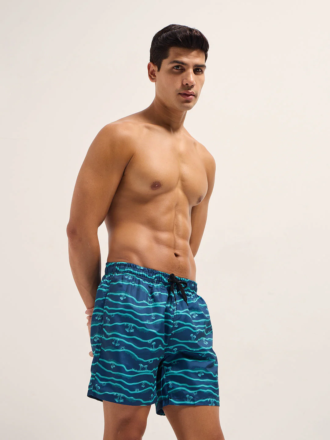 Men Blue Printed Swim Shorts - Image 3