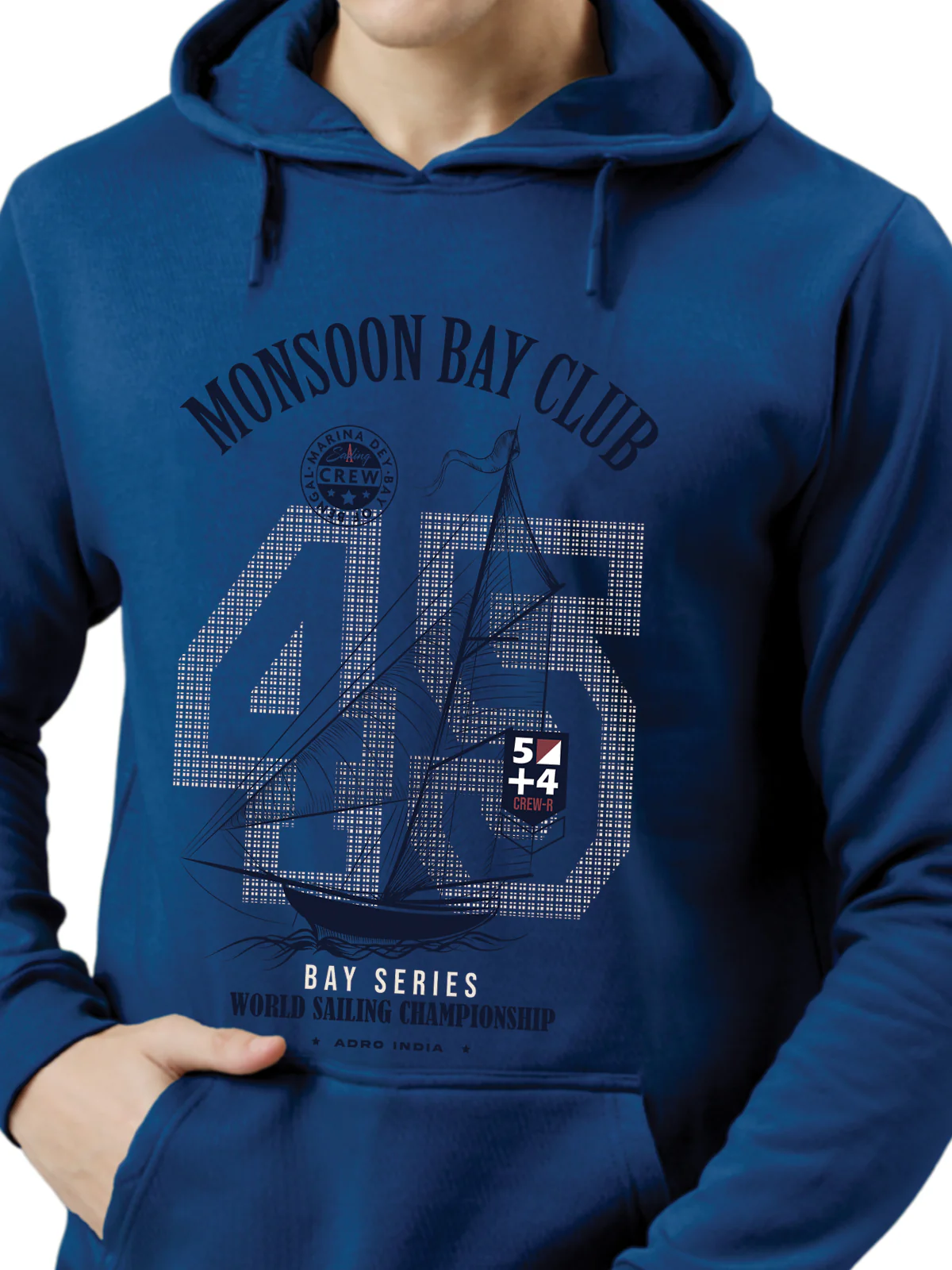 Men Blue Printed Hoodie - Image 2