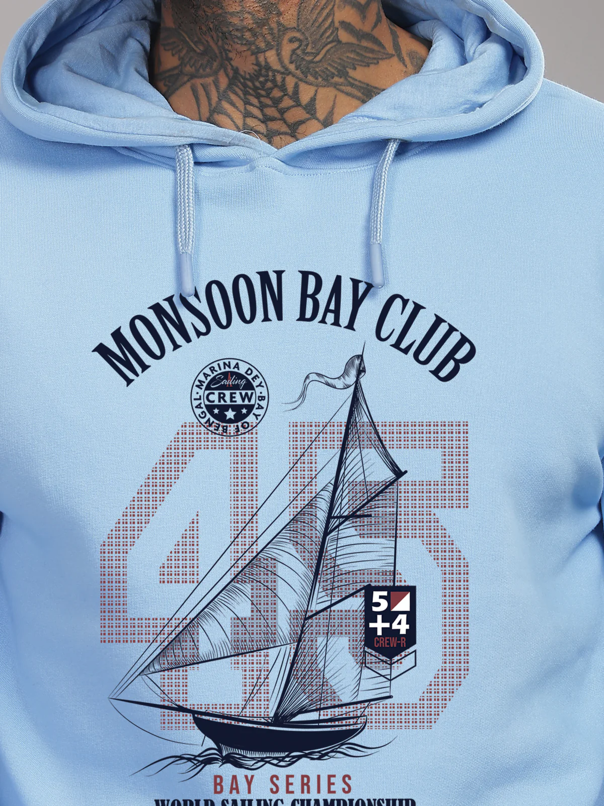 Men Blue Printed Hoodie - Image 2