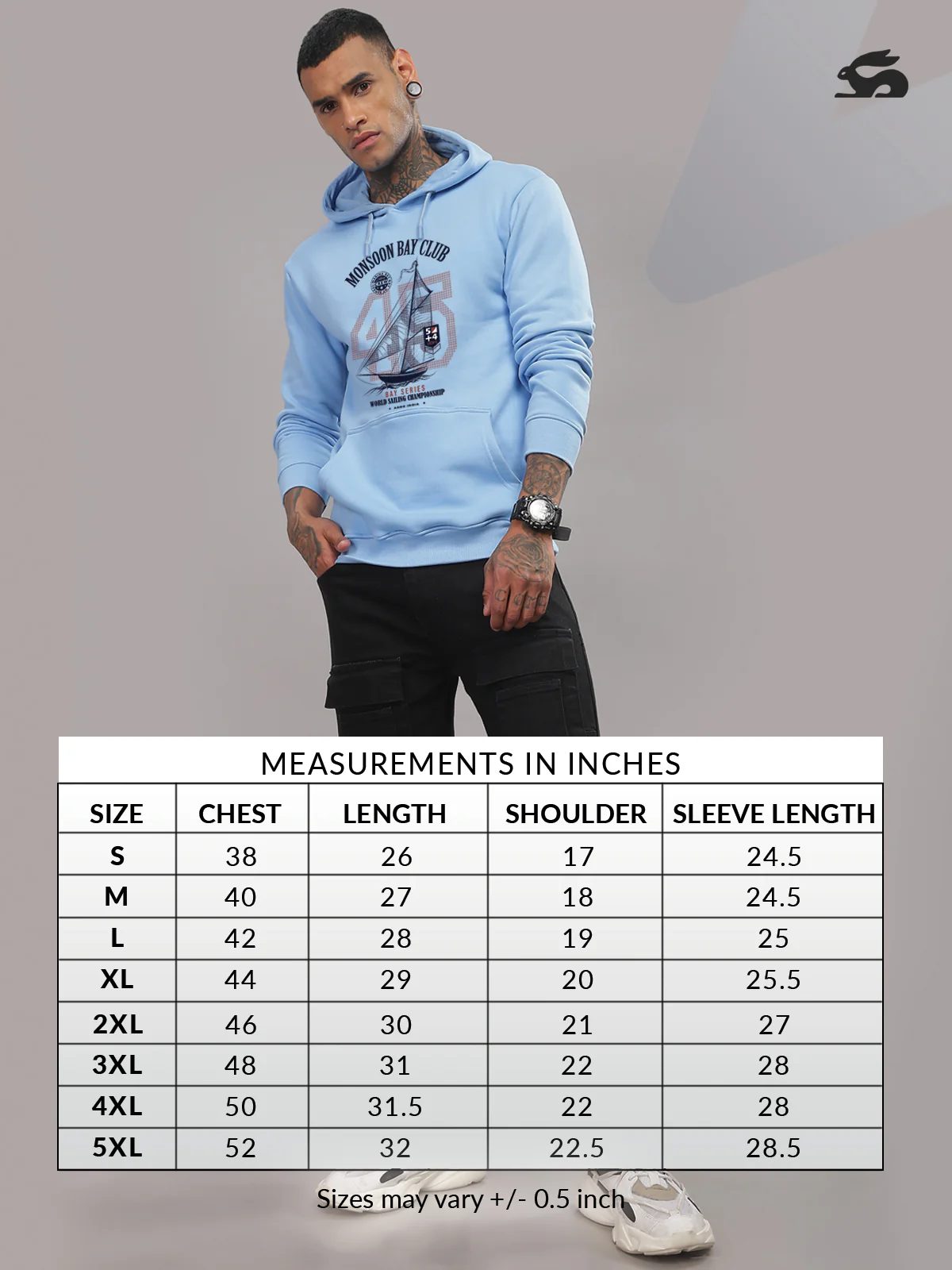 Men Blue Printed Hoodie - Image 5