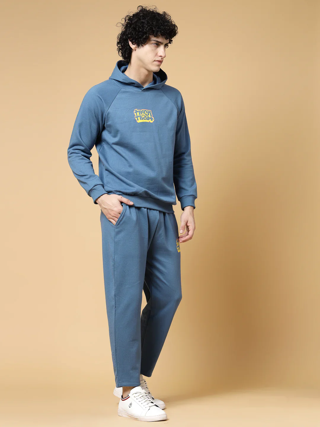Men Blue Printed Tracksuit - Image 4