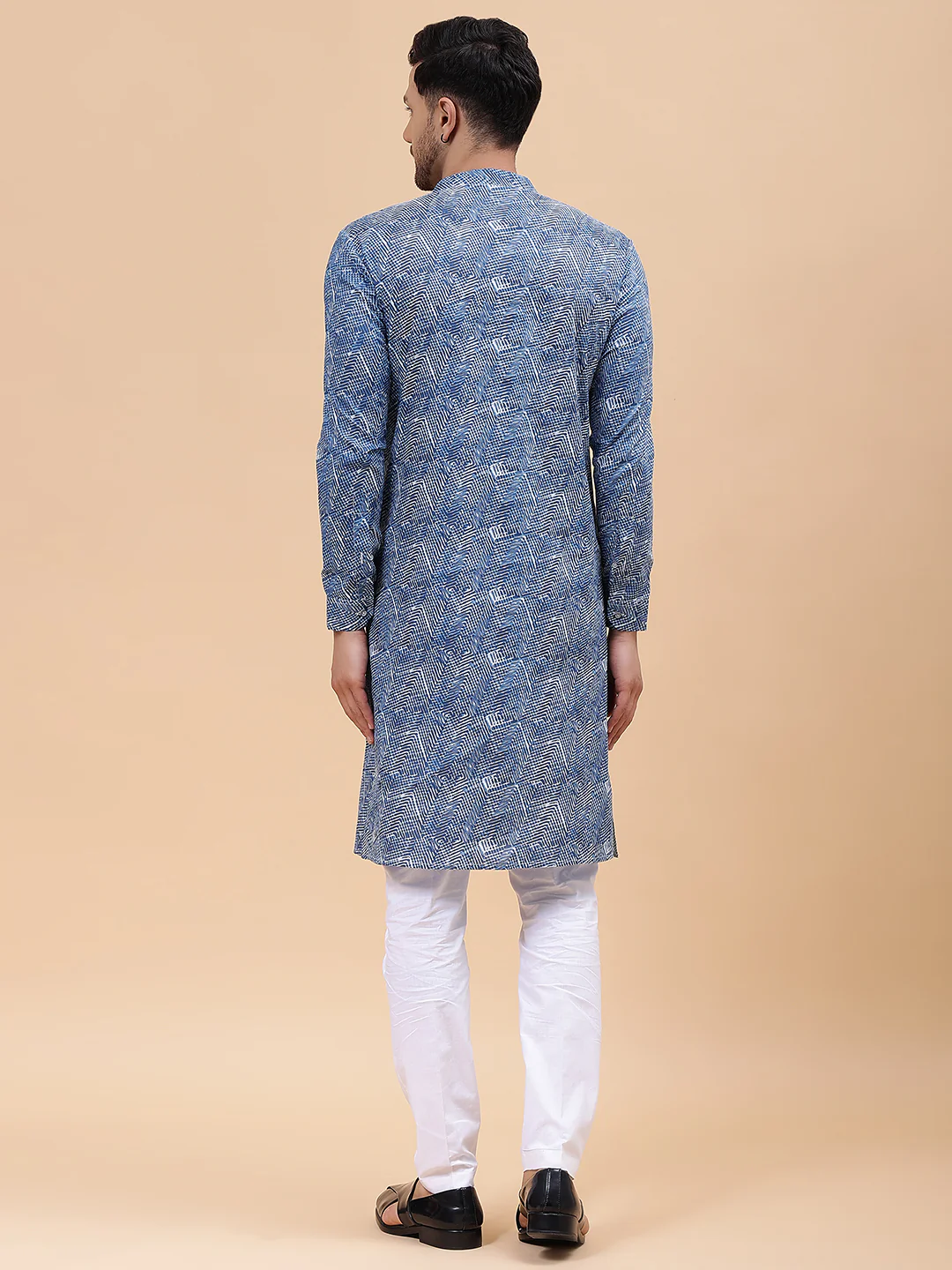 Men Blue Pure Cotton Printed Staright Kurta - Image 3