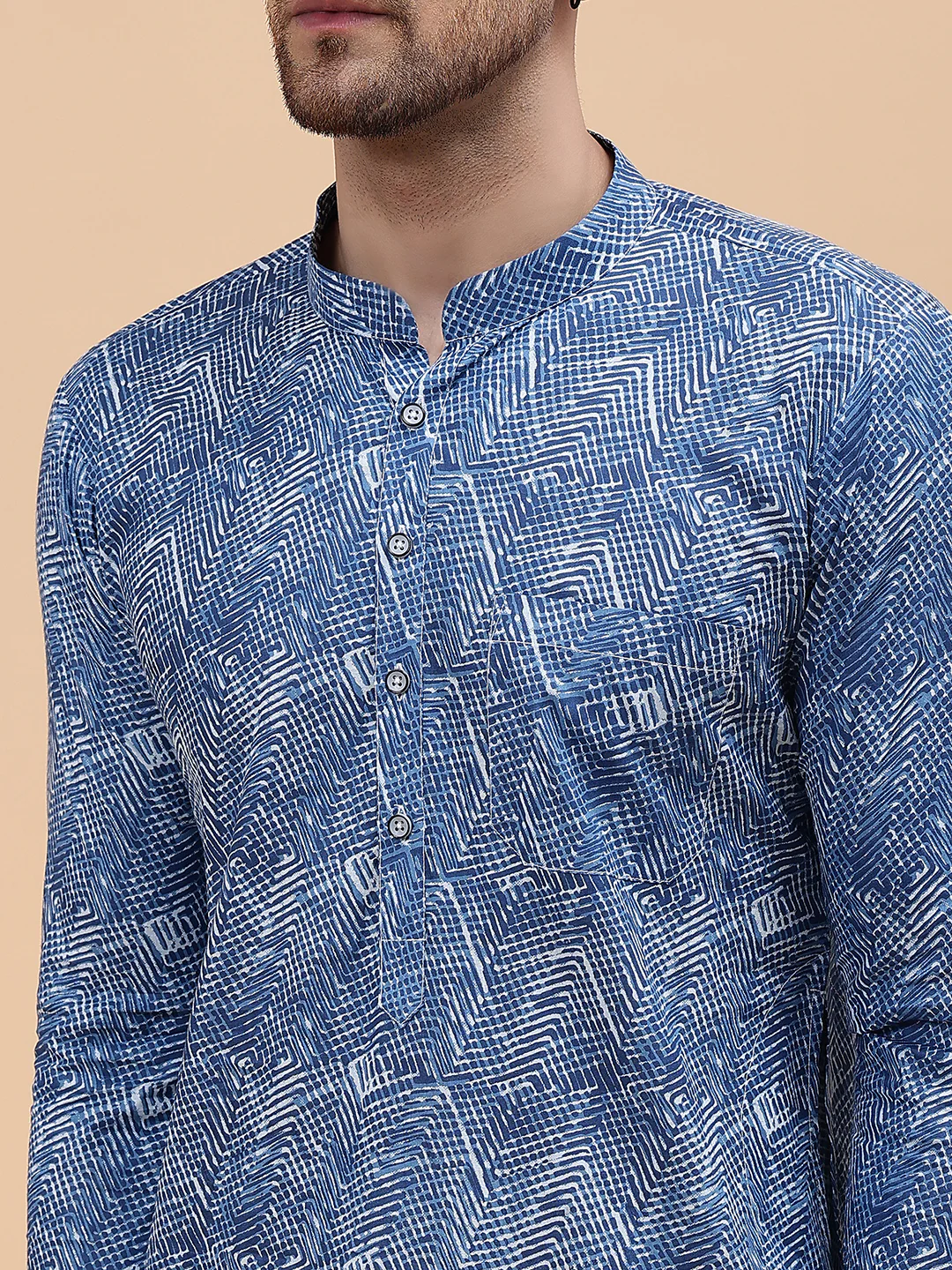 Men Blue Pure Cotton Printed Staright Kurta - Image 4