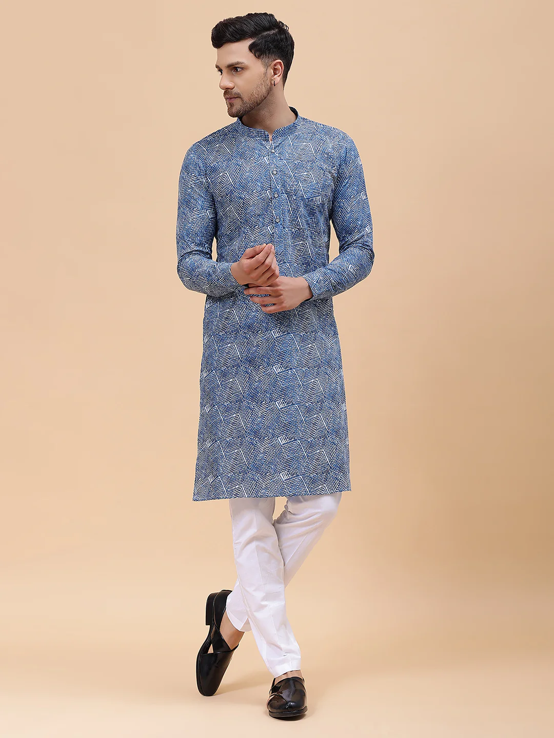 Men Blue Pure Cotton Printed Staright Kurta - Image 5