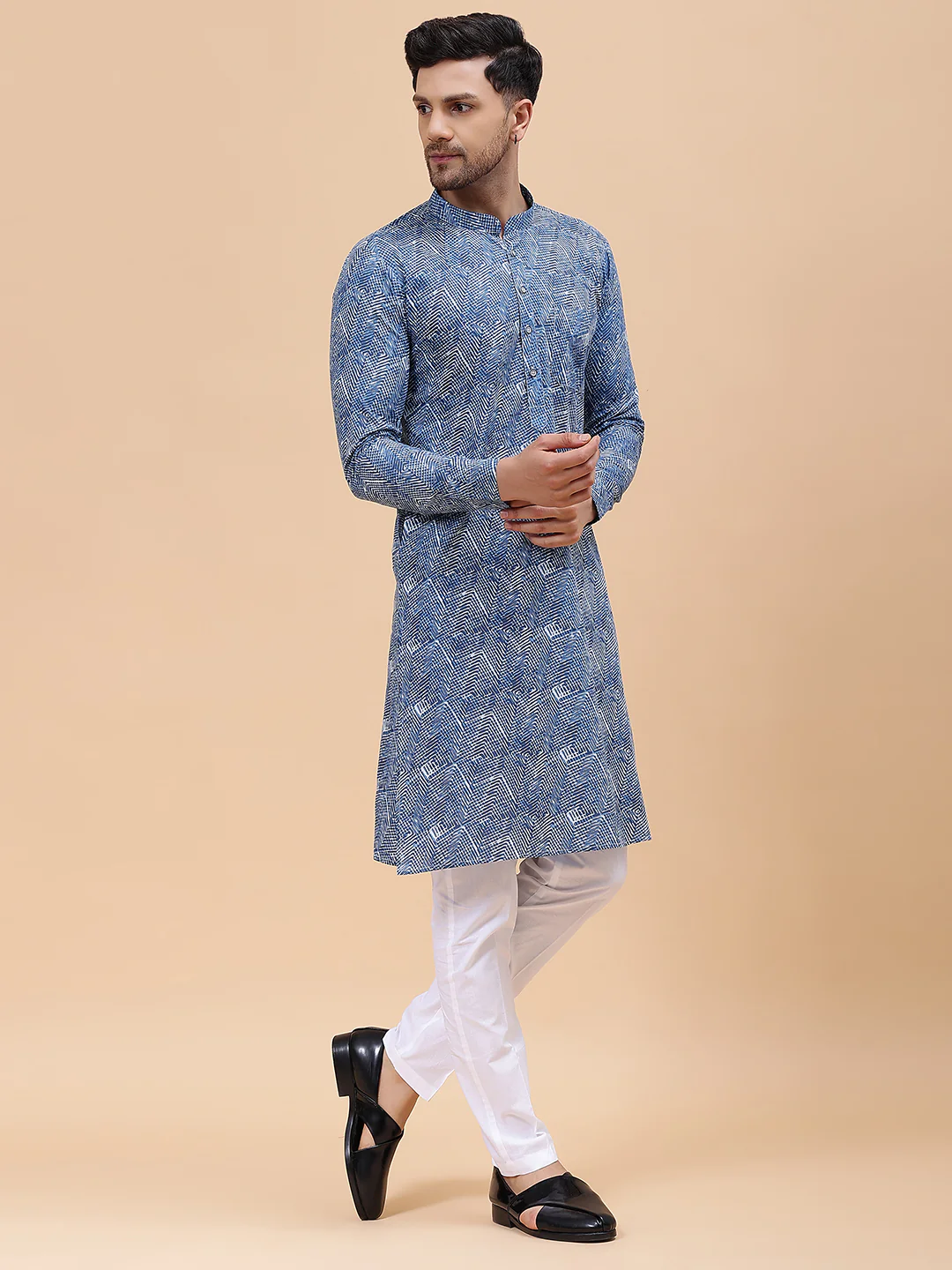 Men Blue Pure Cotton Printed Staright Kurta - Image 6