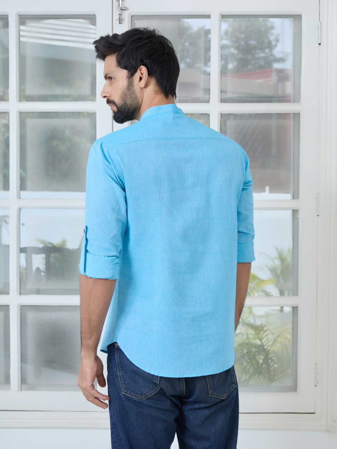 Men Blue Pure Cotton Short Kurta - Image 3