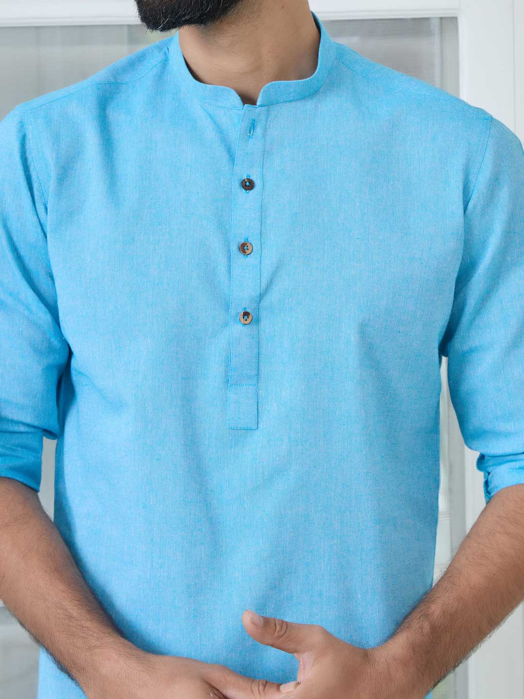 Men Blue Pure Cotton Short Kurta - Image 5
