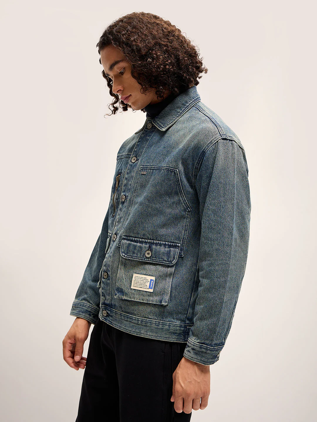 Men Blue Regular Fit Denim Jacket - Image 3