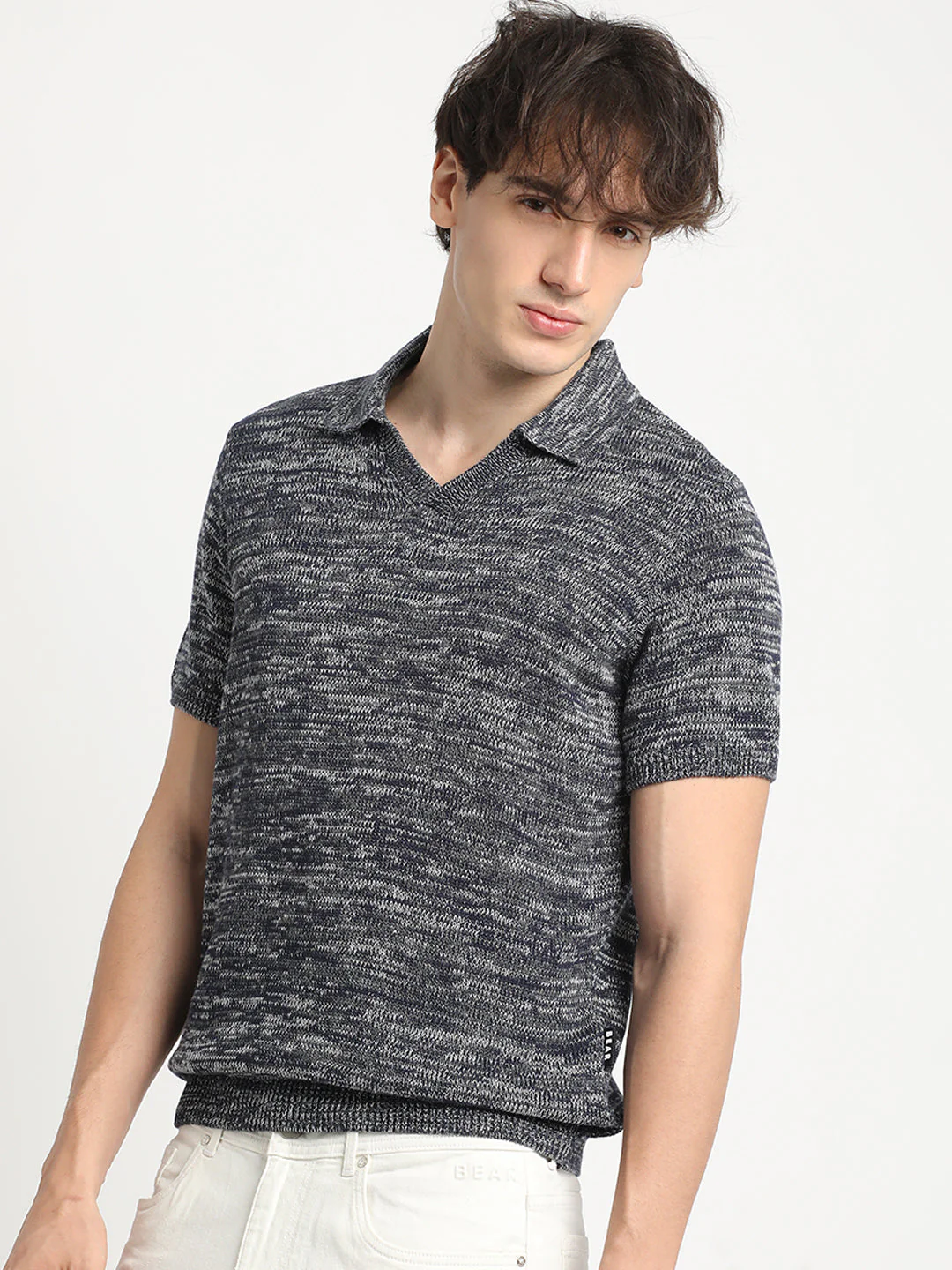 Men Blue Regular Fit Polo Collar T-shirt - Image 3