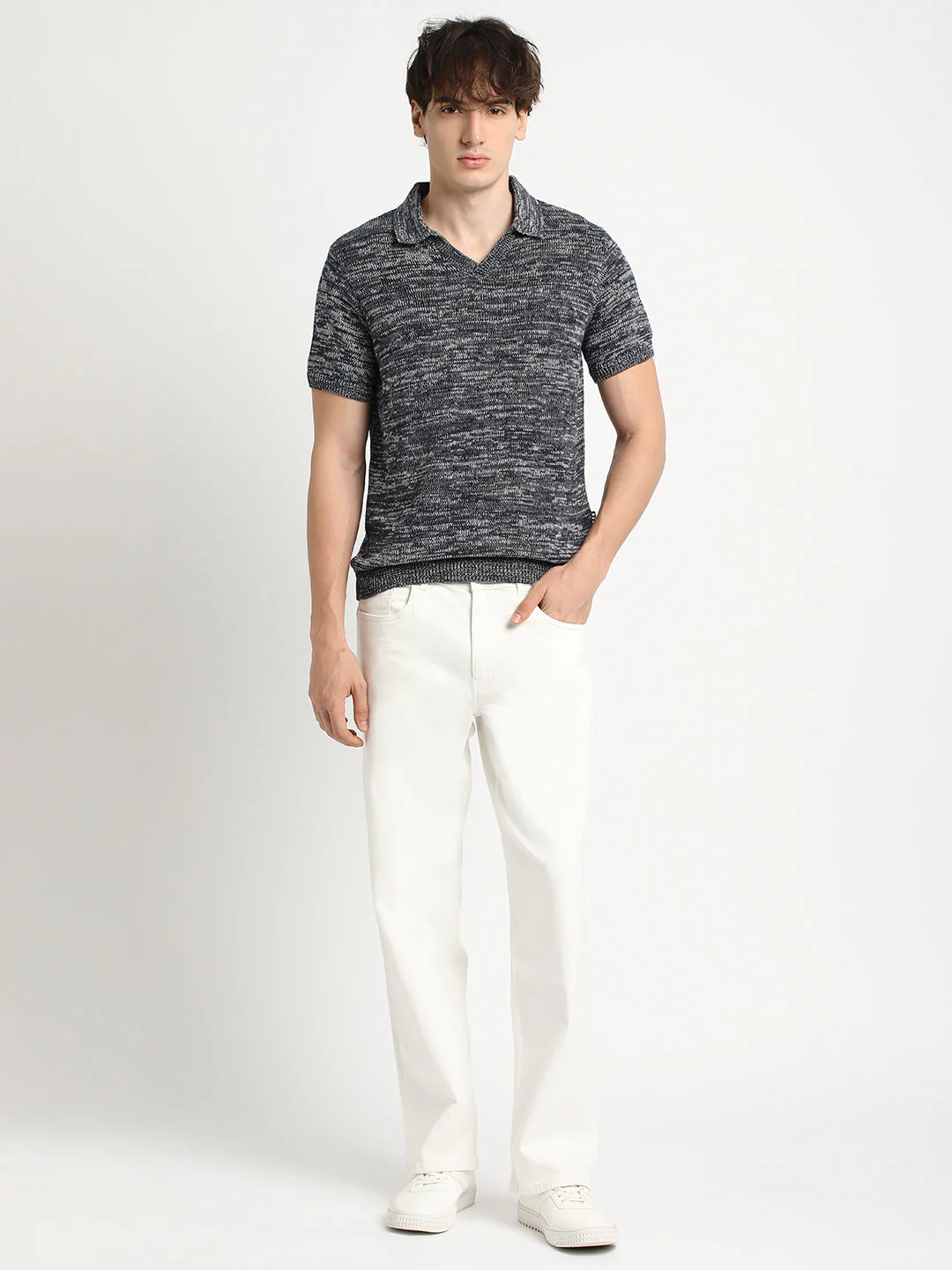 Men Blue Regular Fit Polo Collar T-shirt - Image 5
