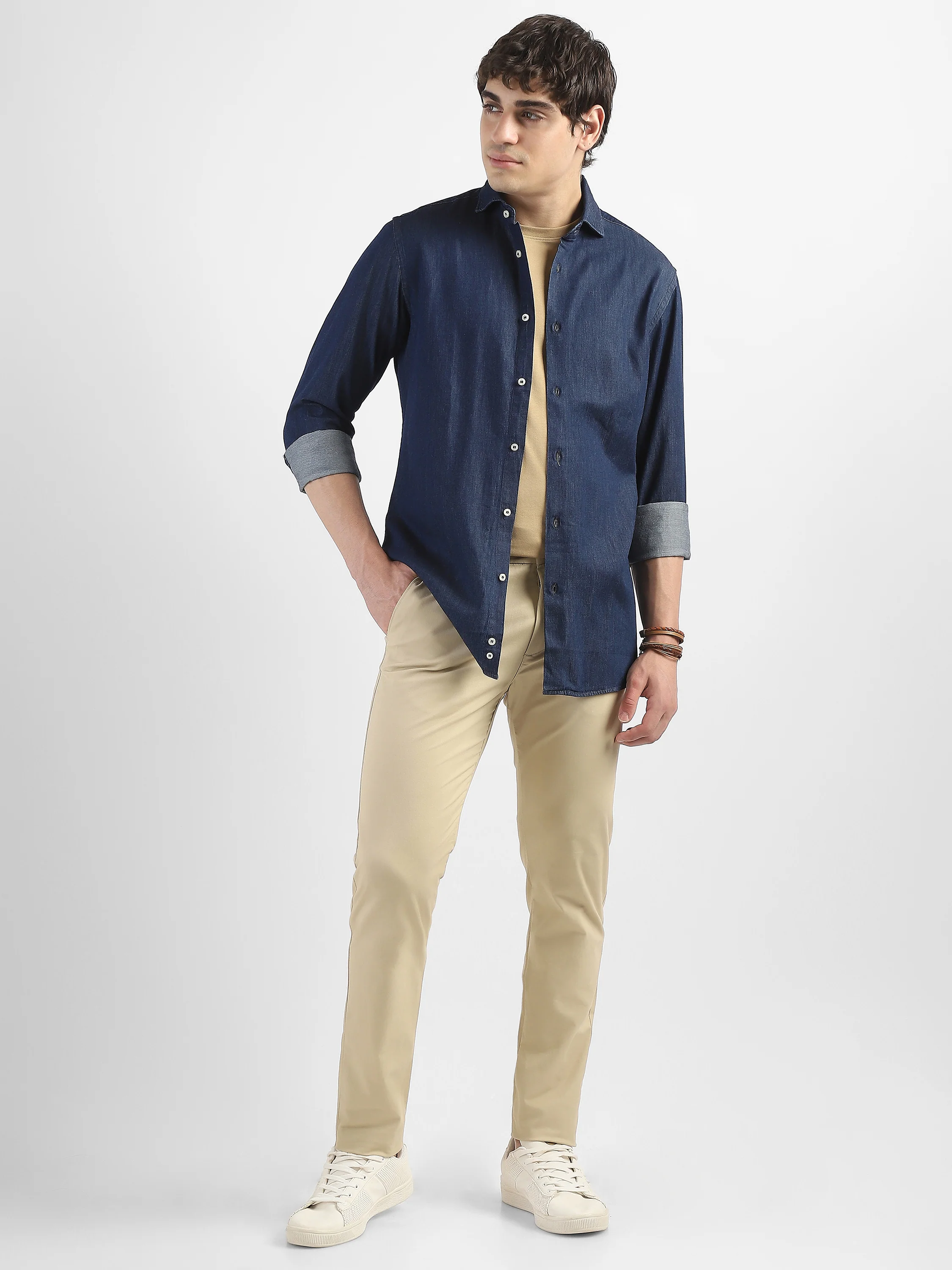 Men Denim Navy Blue Regular Fit Shirt - Image 2