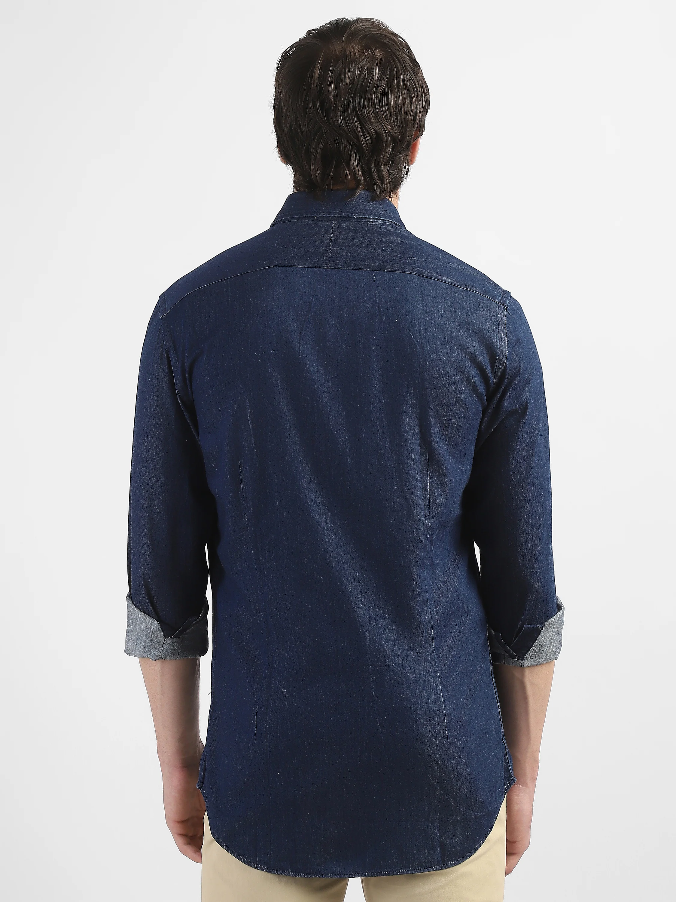 Men Denim Navy Blue Regular Fit Shirt - Image 4