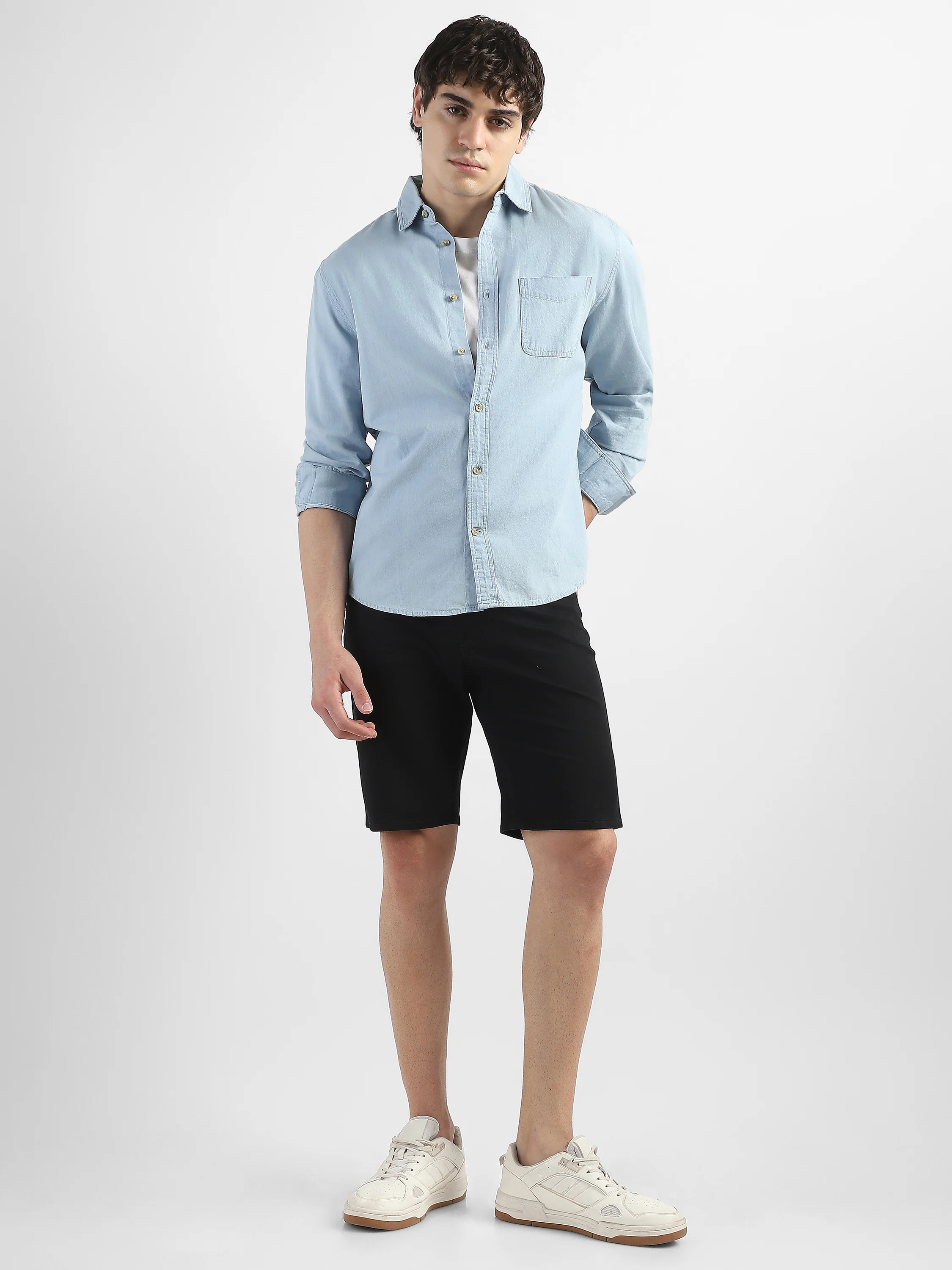 Men Light Blue Denim Casual Shirt - Image 2