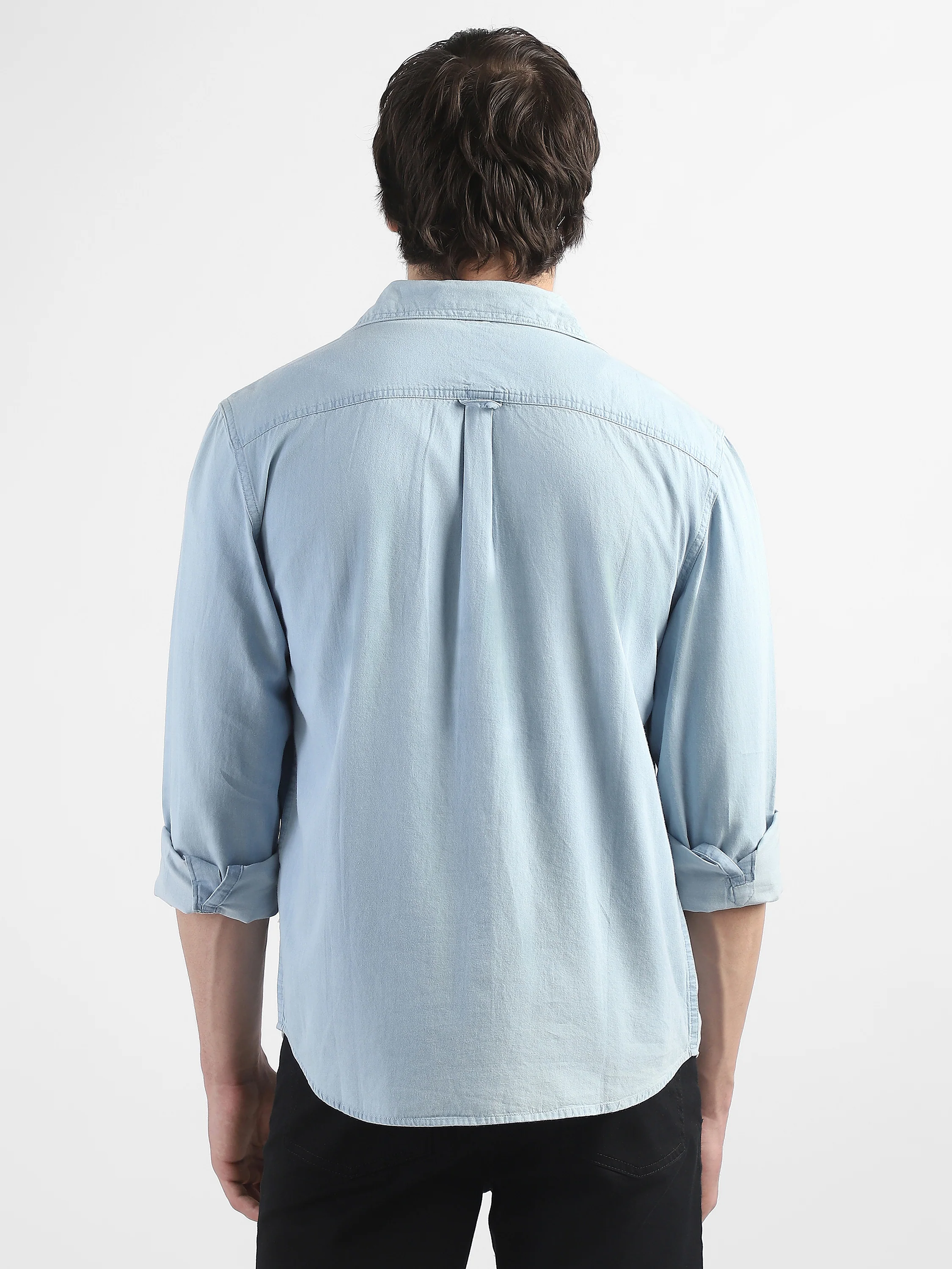 Men Light Blue Denim Casual Shirt - Image 4