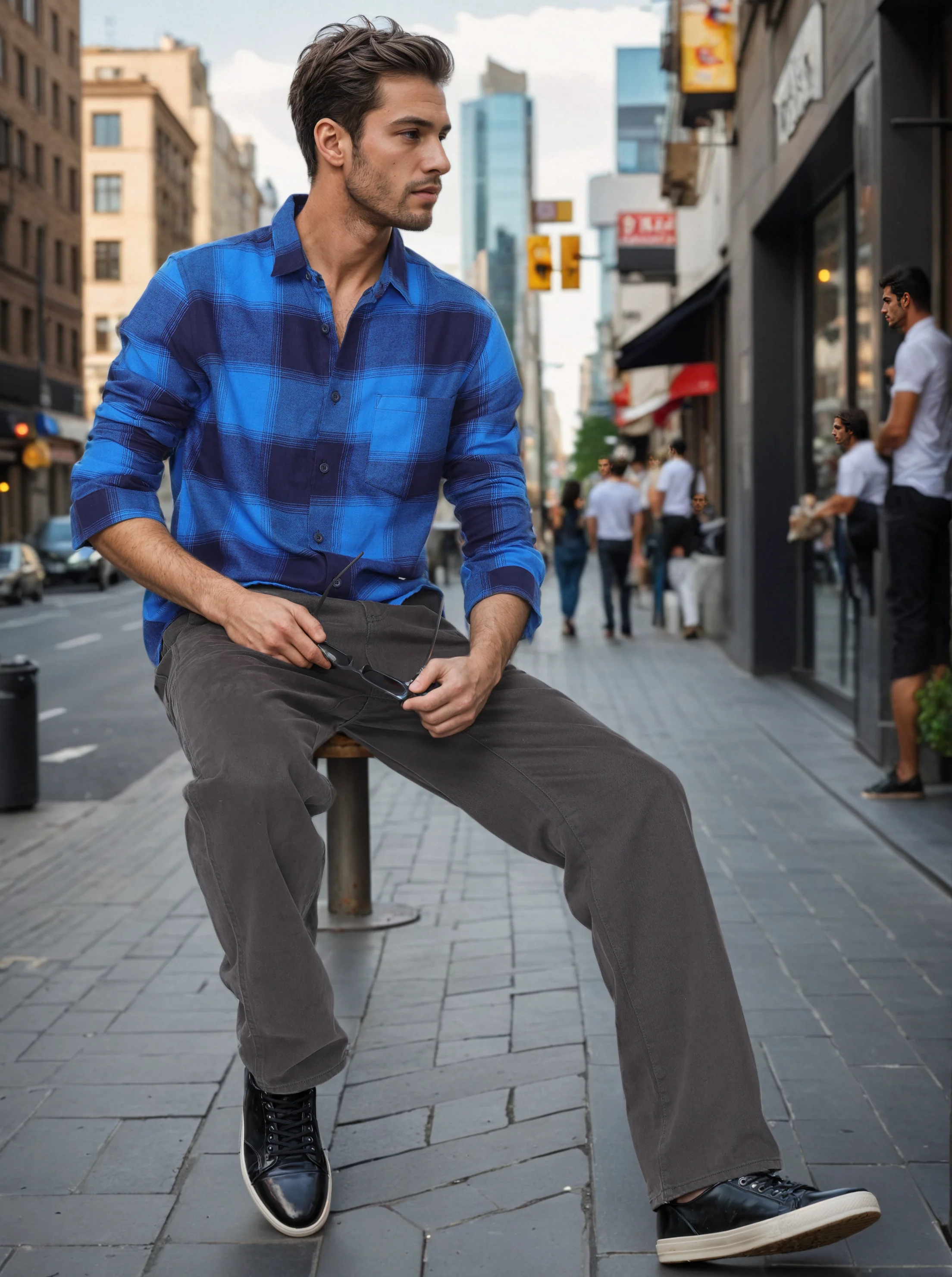 Men Blue Regular Fit Checked Shirt - Image 2