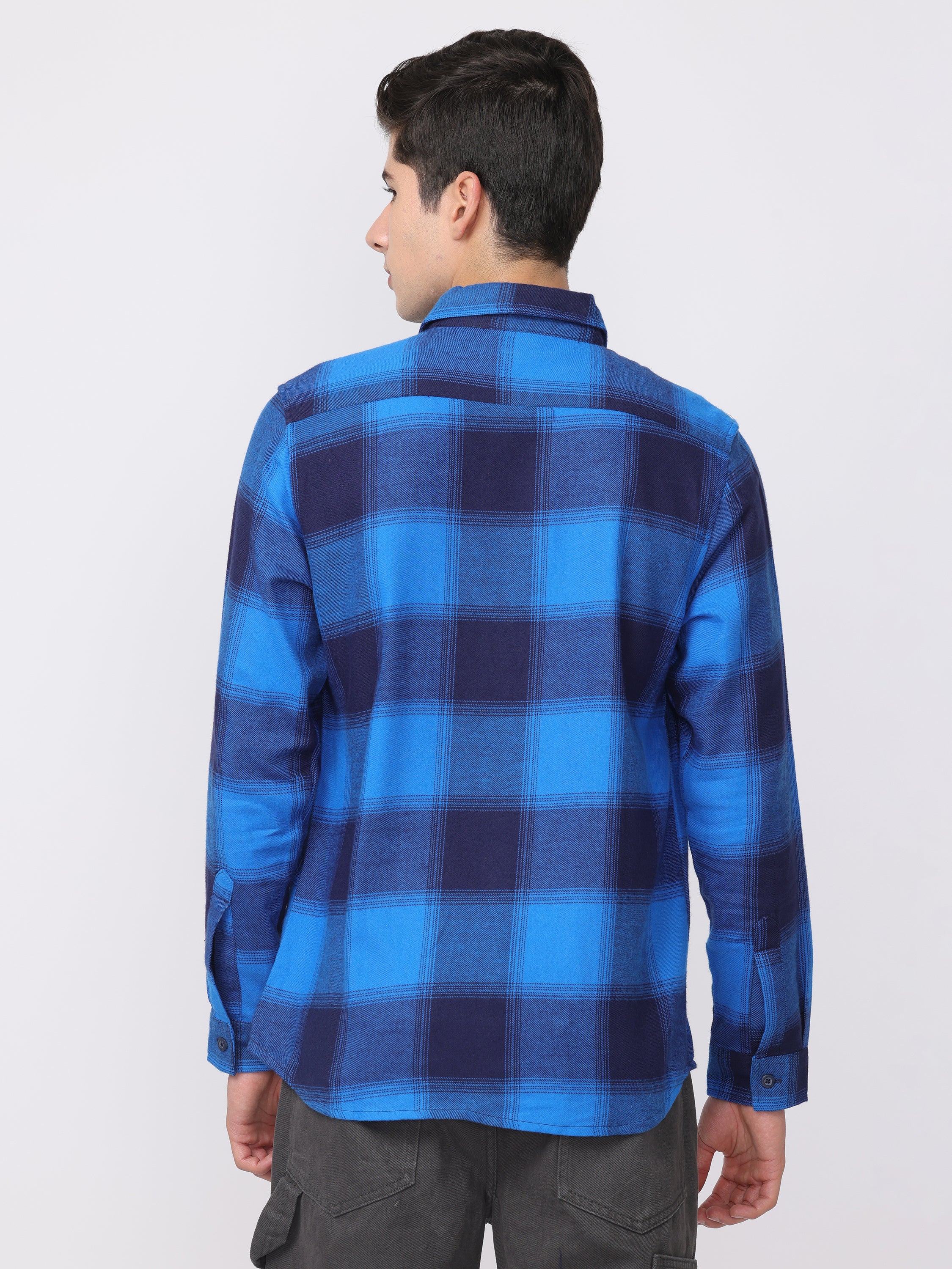 Men Blue Regular Fit Checked Shirt - Image 4