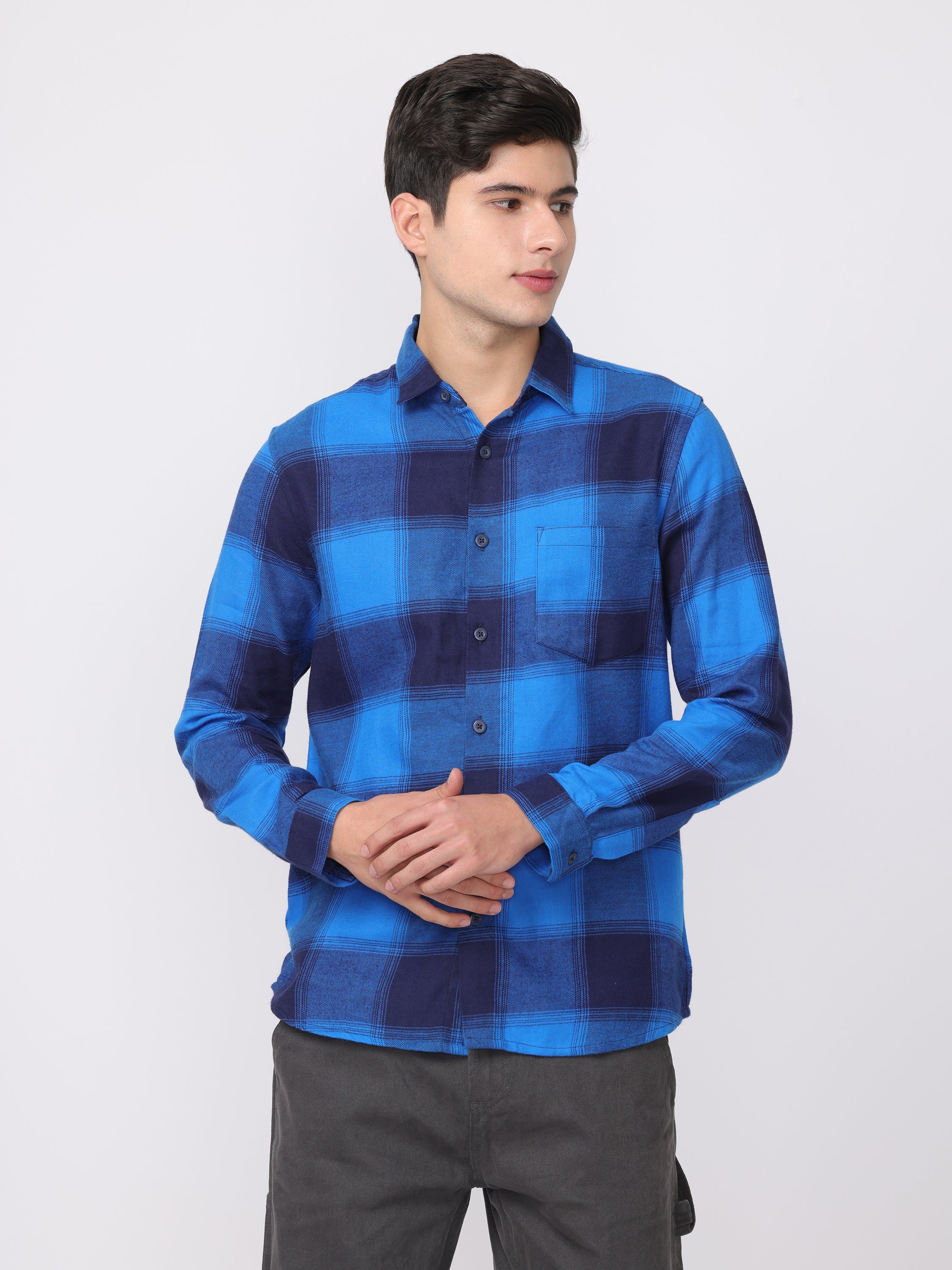 Men Blue Regular Fit Checked Shirt - Image 5