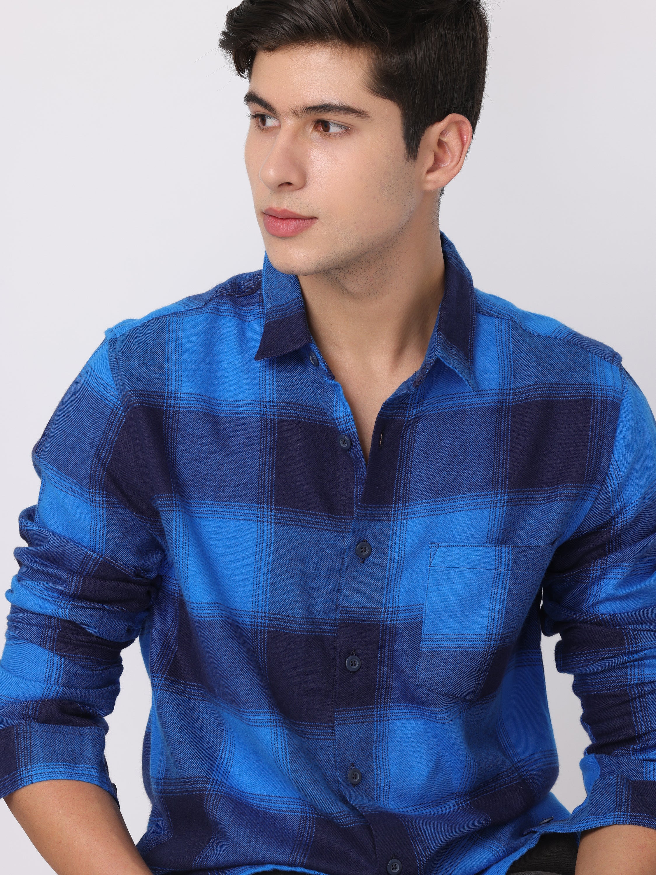 Men Blue Regular Fit Checked Shirt - Image 6