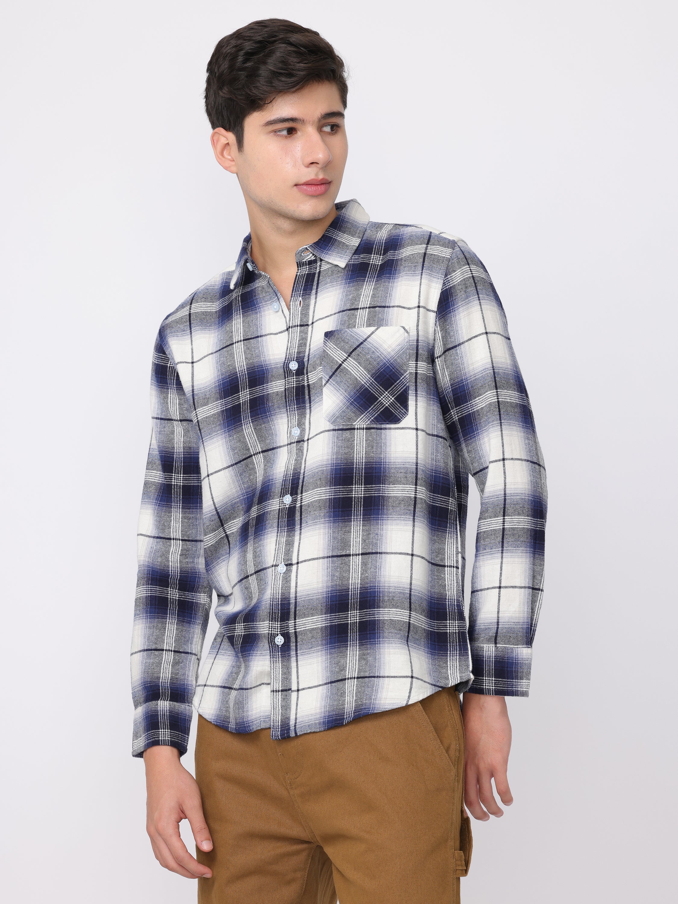 Men Blue Regular Fit Checked Shirt - Image 2