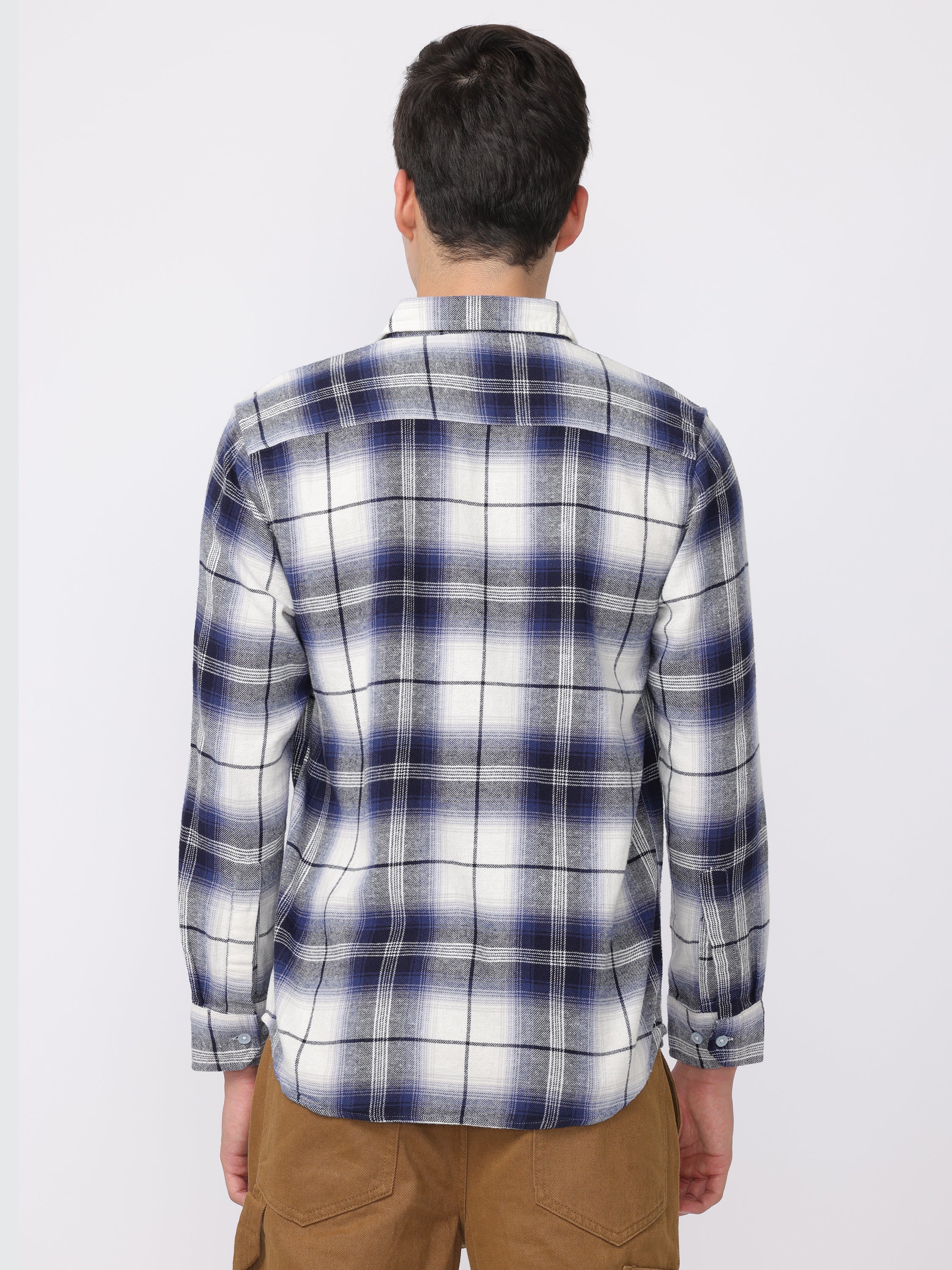 Men Blue Regular Fit Checked Shirt - Image 3