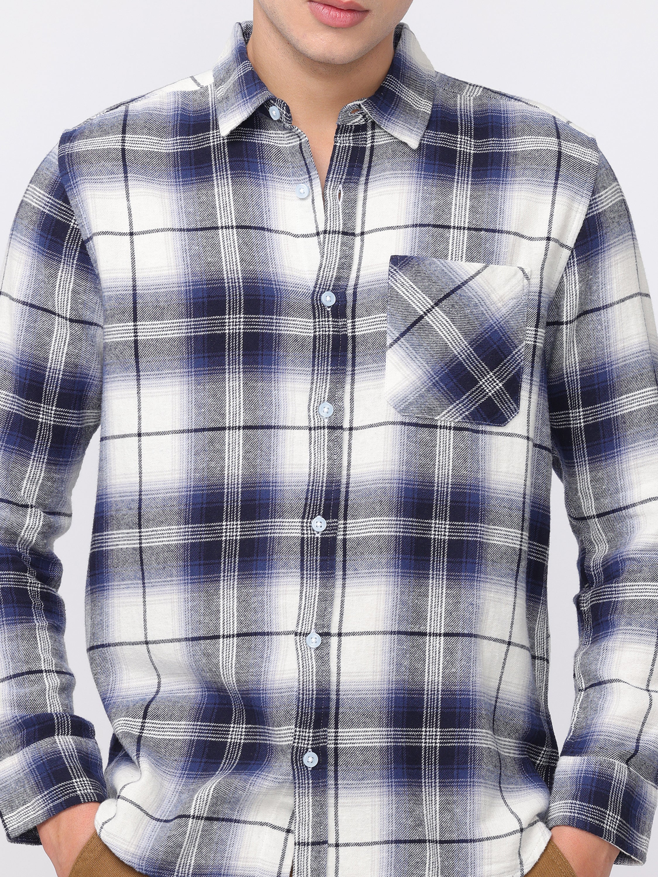 Men Blue Regular Fit Checked Shirt - Image 4