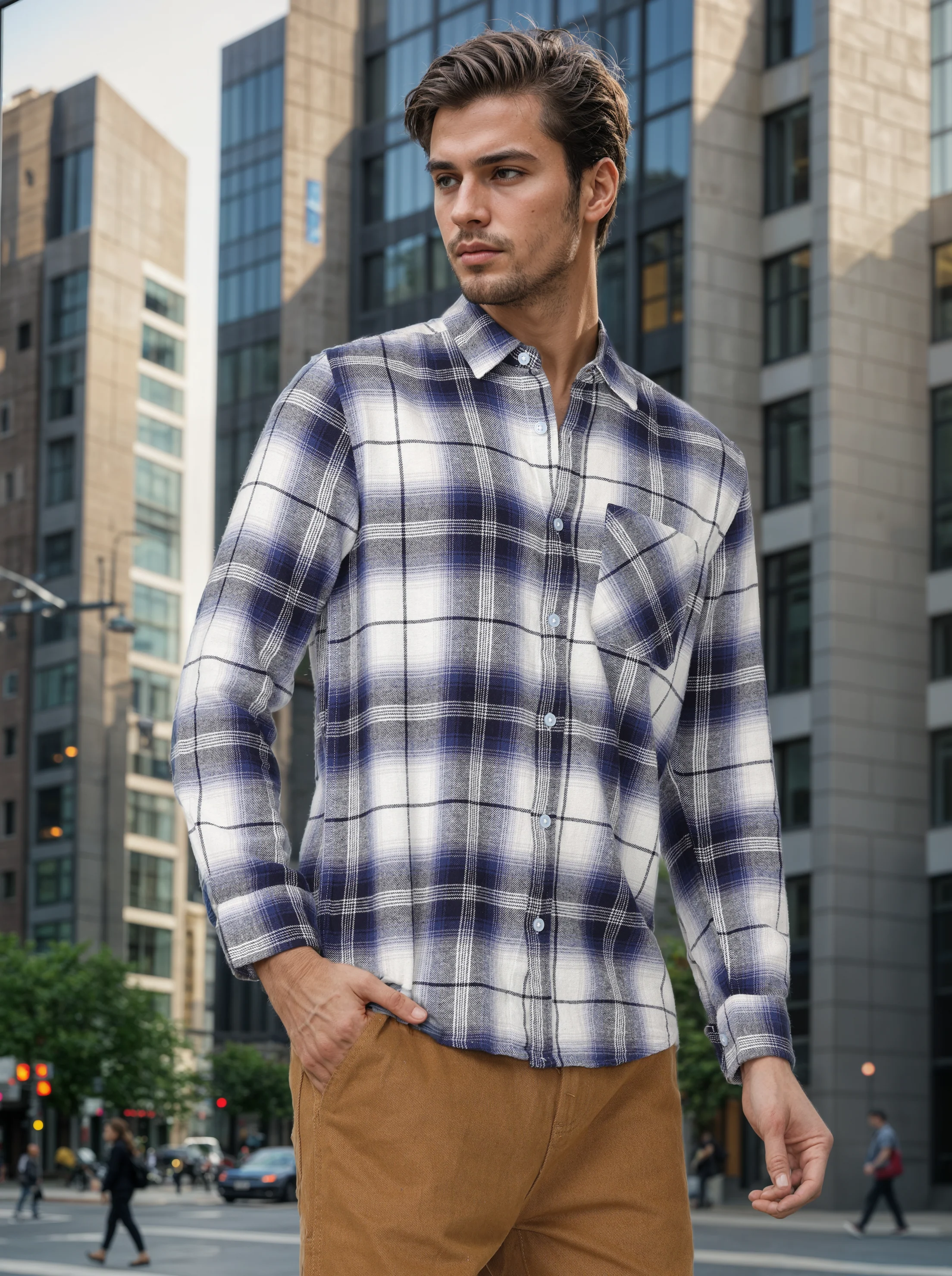 Men Blue Regular Fit Checked Shirt - Image 5