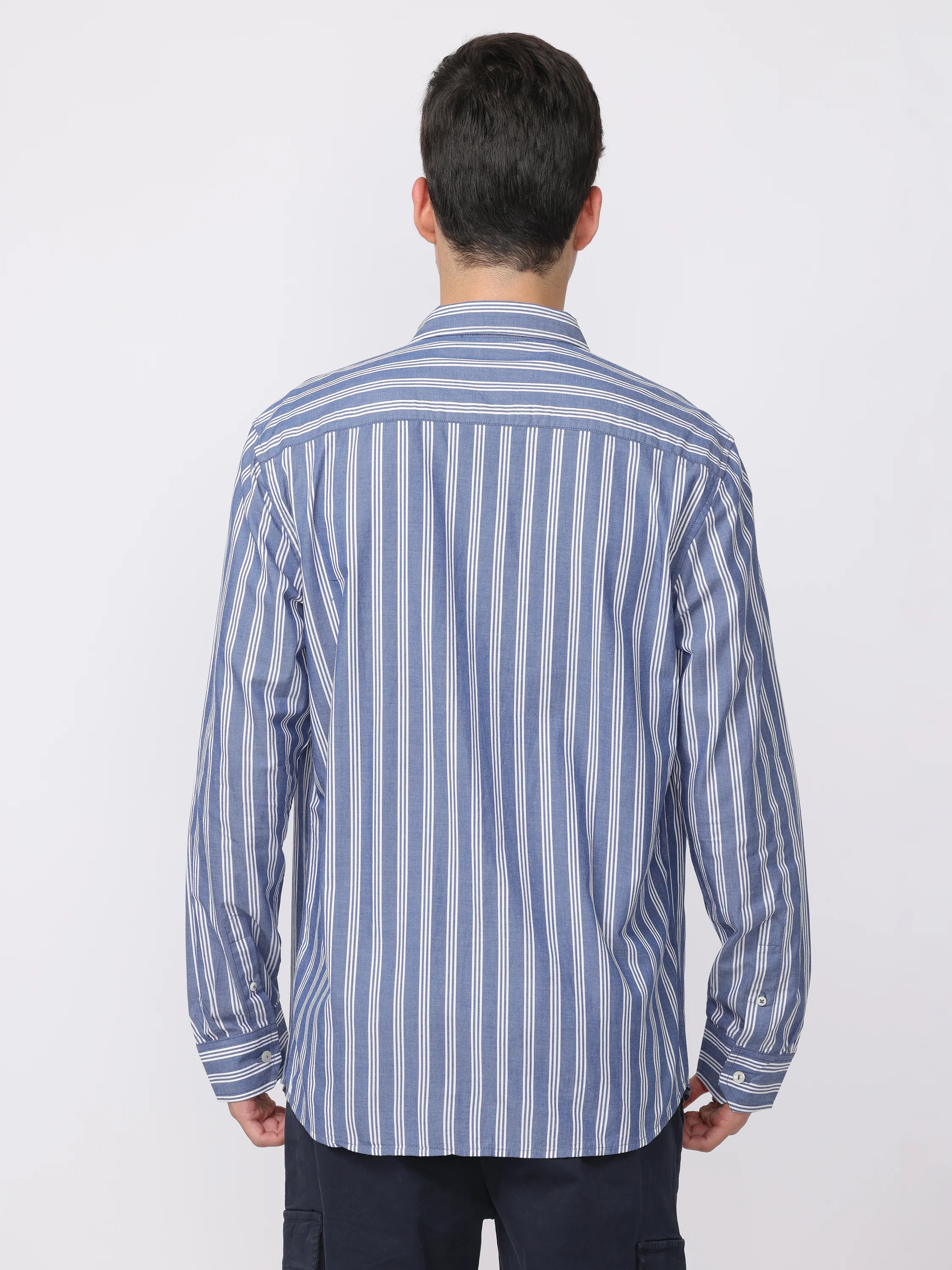Men Blue Regular Fit Striped Shirt - Image 3