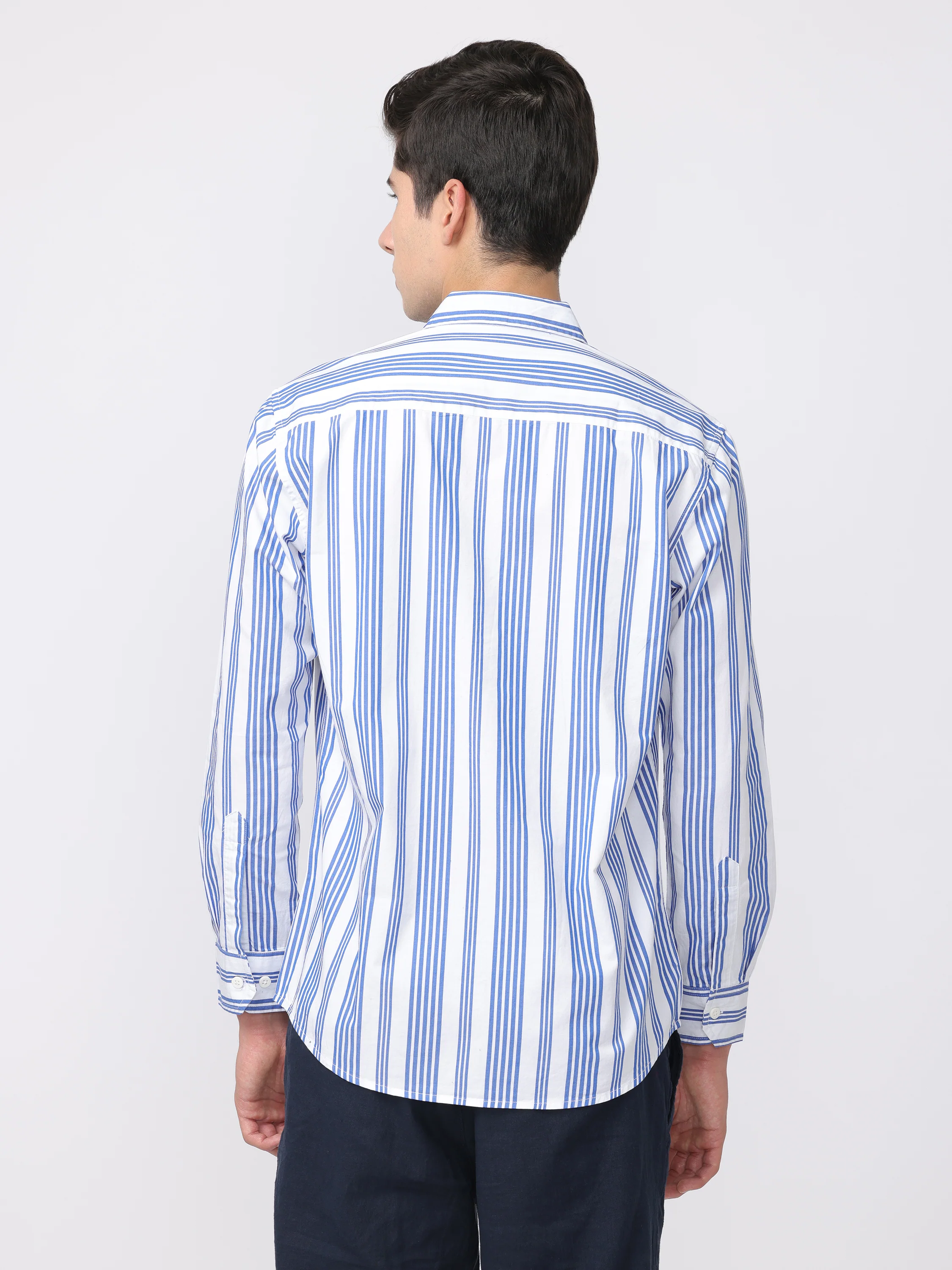Men Blue Regular Fit Striped Shirt - Image 4