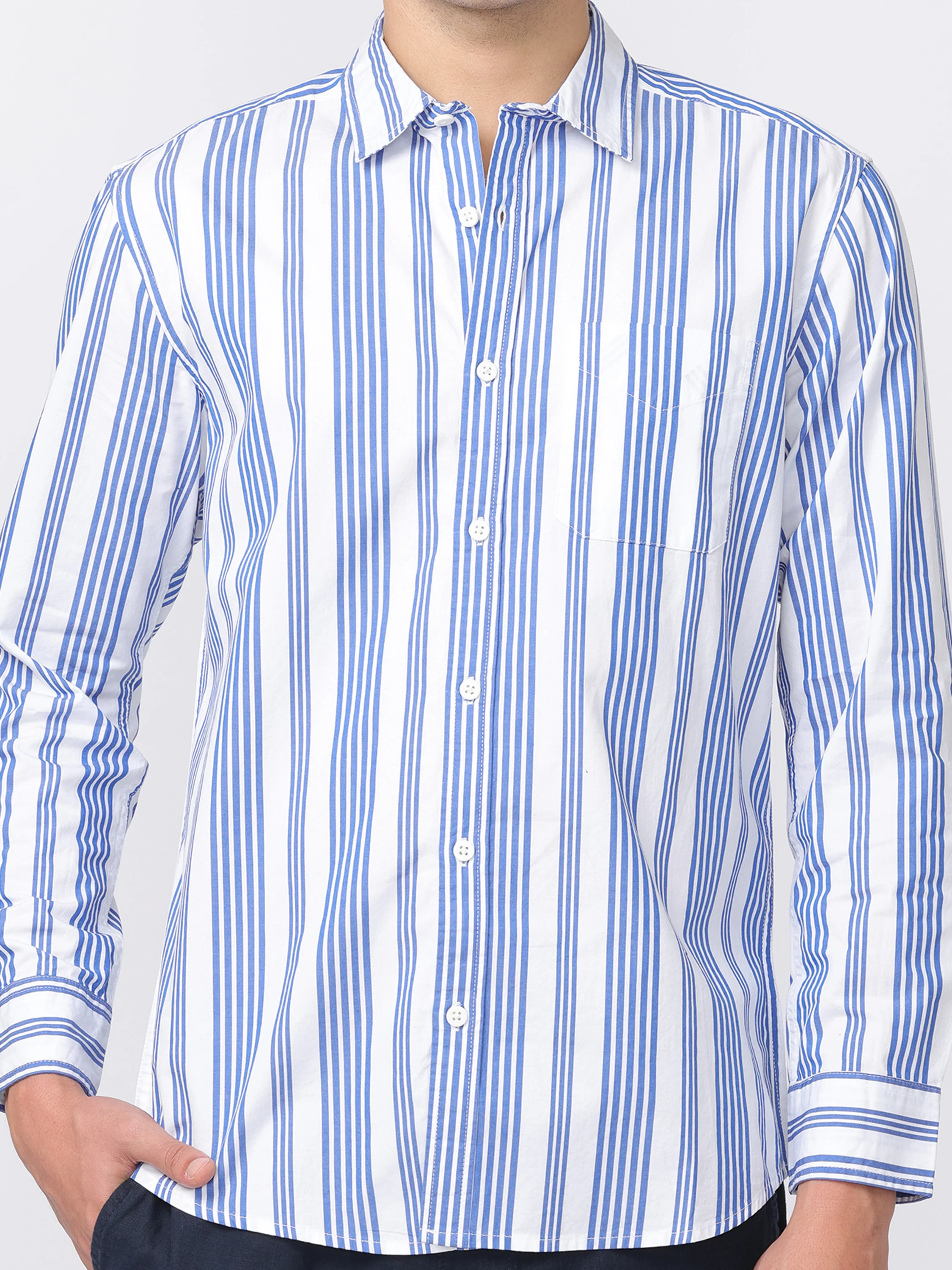 Men Blue Regular Fit Striped Shirt - Image 6