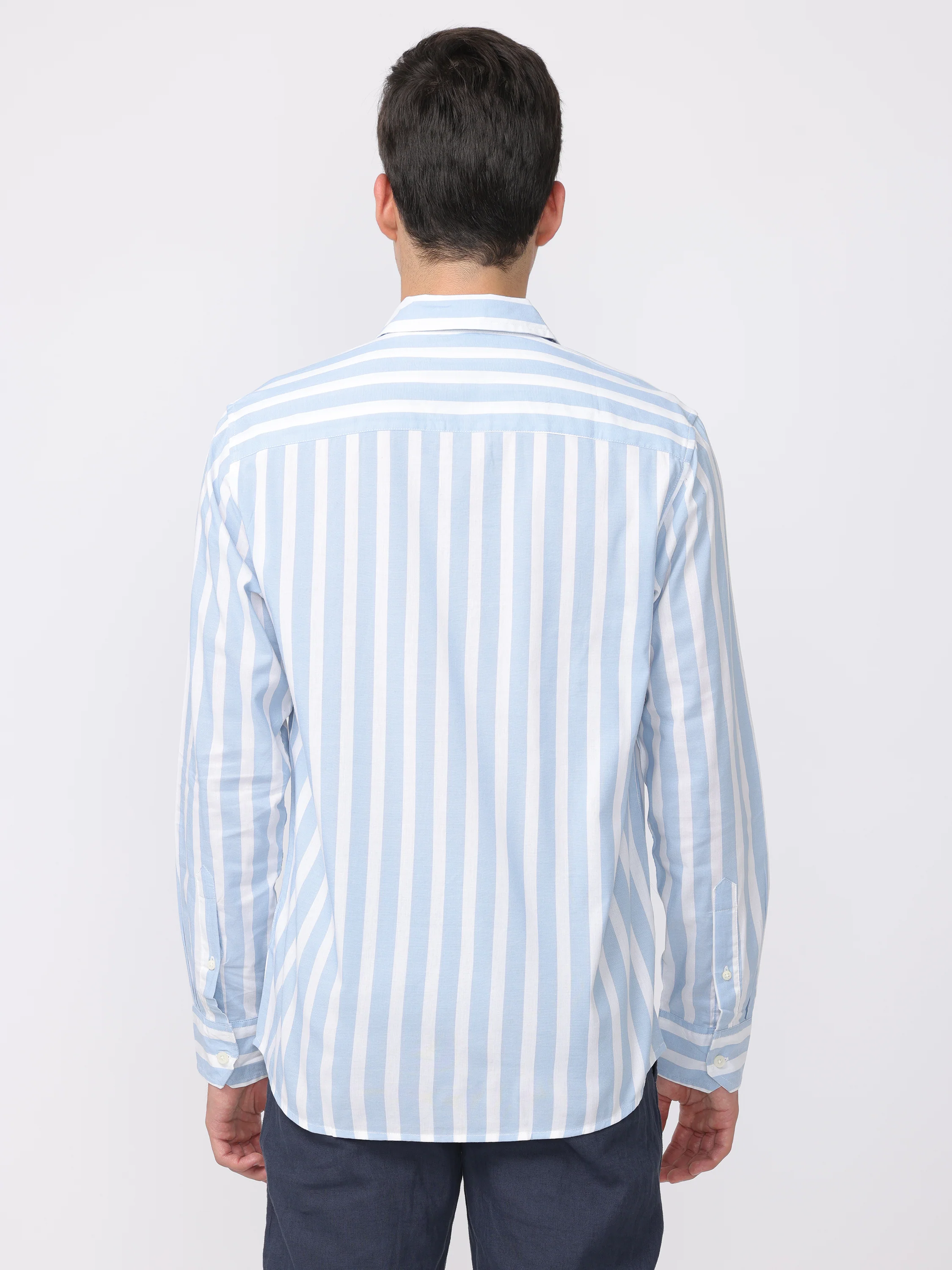 Men Blue Regular Fit Striped Shirt - Image 4