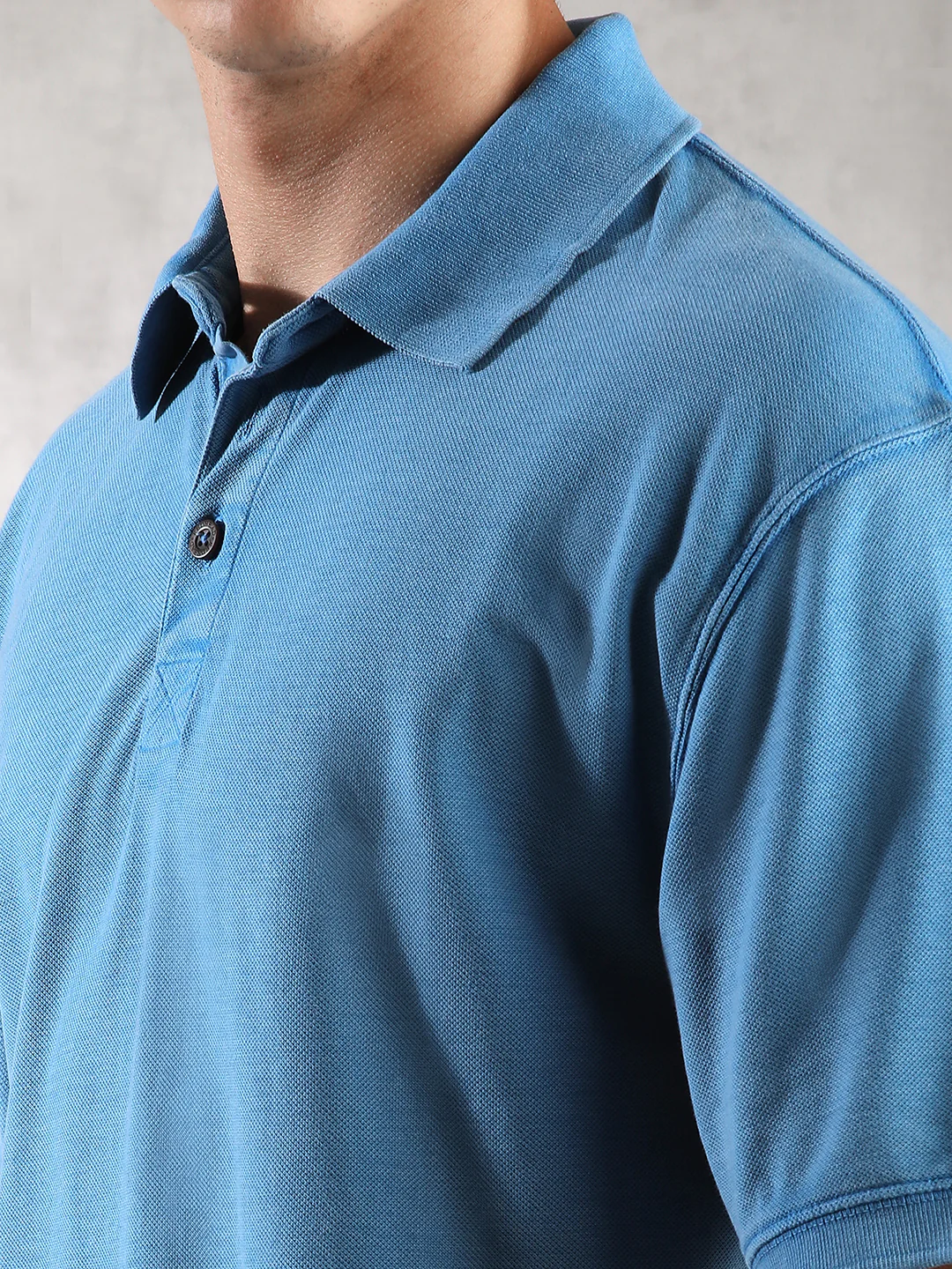 Men Drop Shoulder Oversize Polo Blue T-Shirt - Image 5