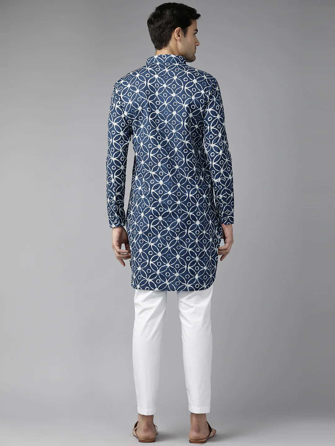 Men Blue Regular Pure Cotton Pathani Printed Men'S Kurta - Image 4