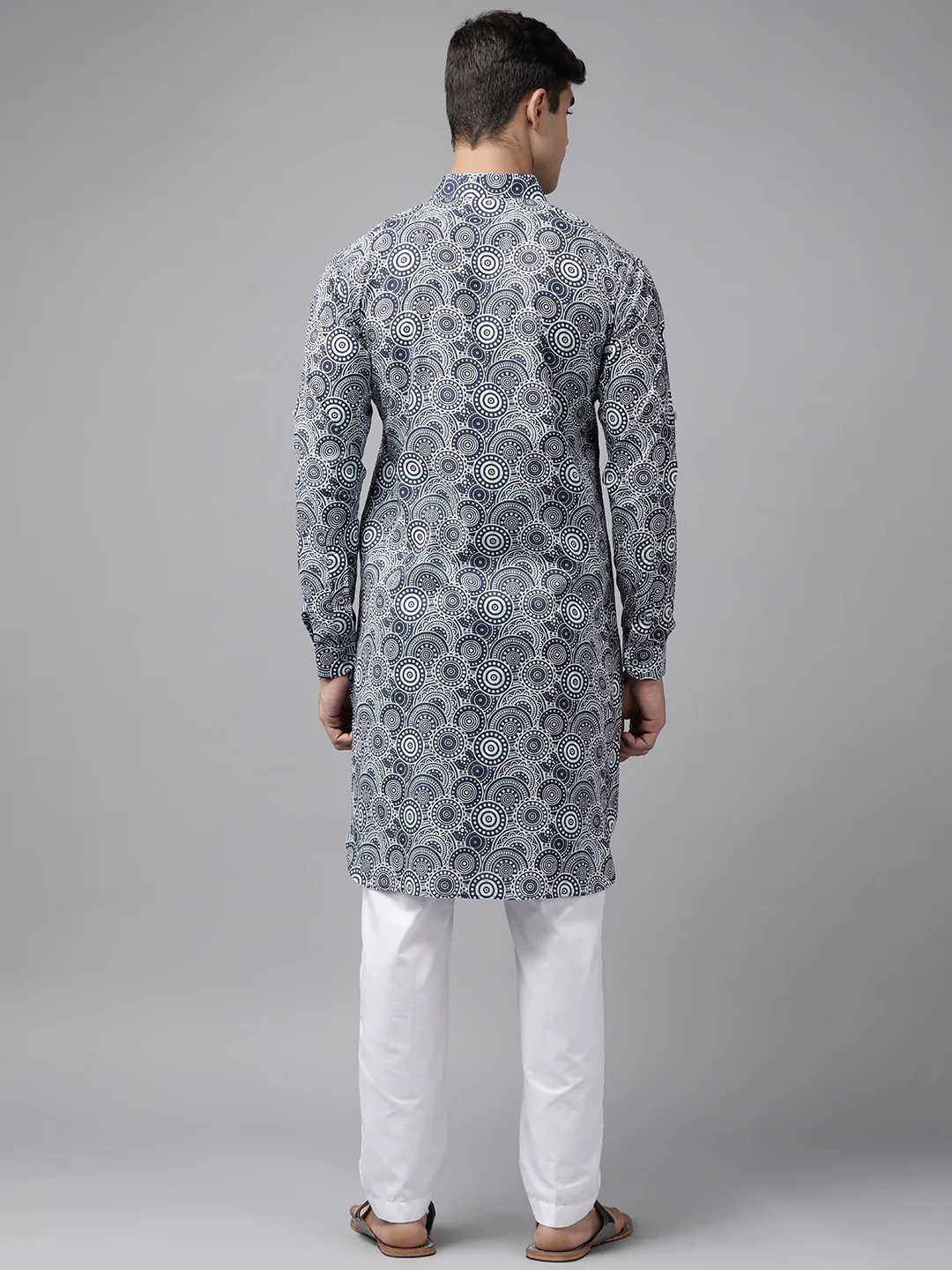 Men Blue Regular Pure Cotton Pathani Printed Men'S Kurta - Image 4