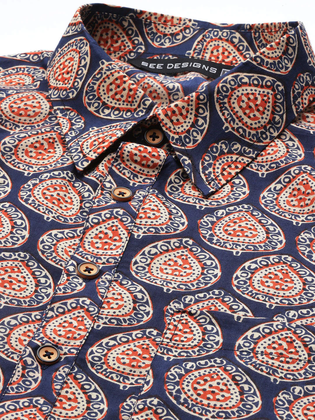 Men Blue Regular Pure Cotton Pathani Printed Men'S Kurta - Image 2