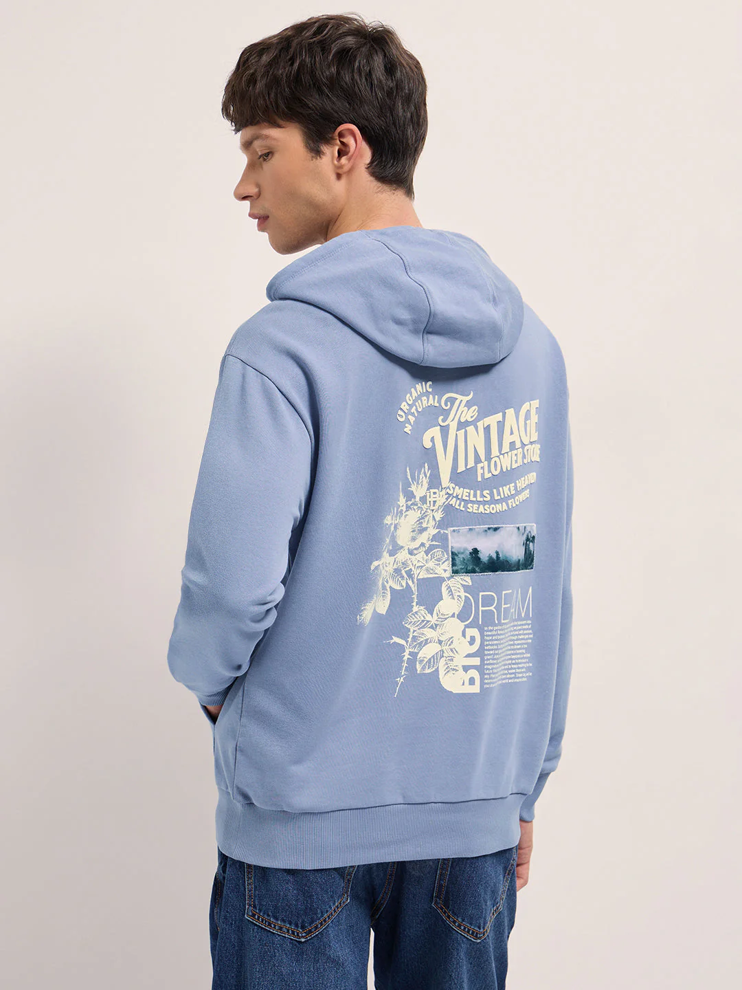 Men Blue Relaxed Fit Hoodie - Image 2