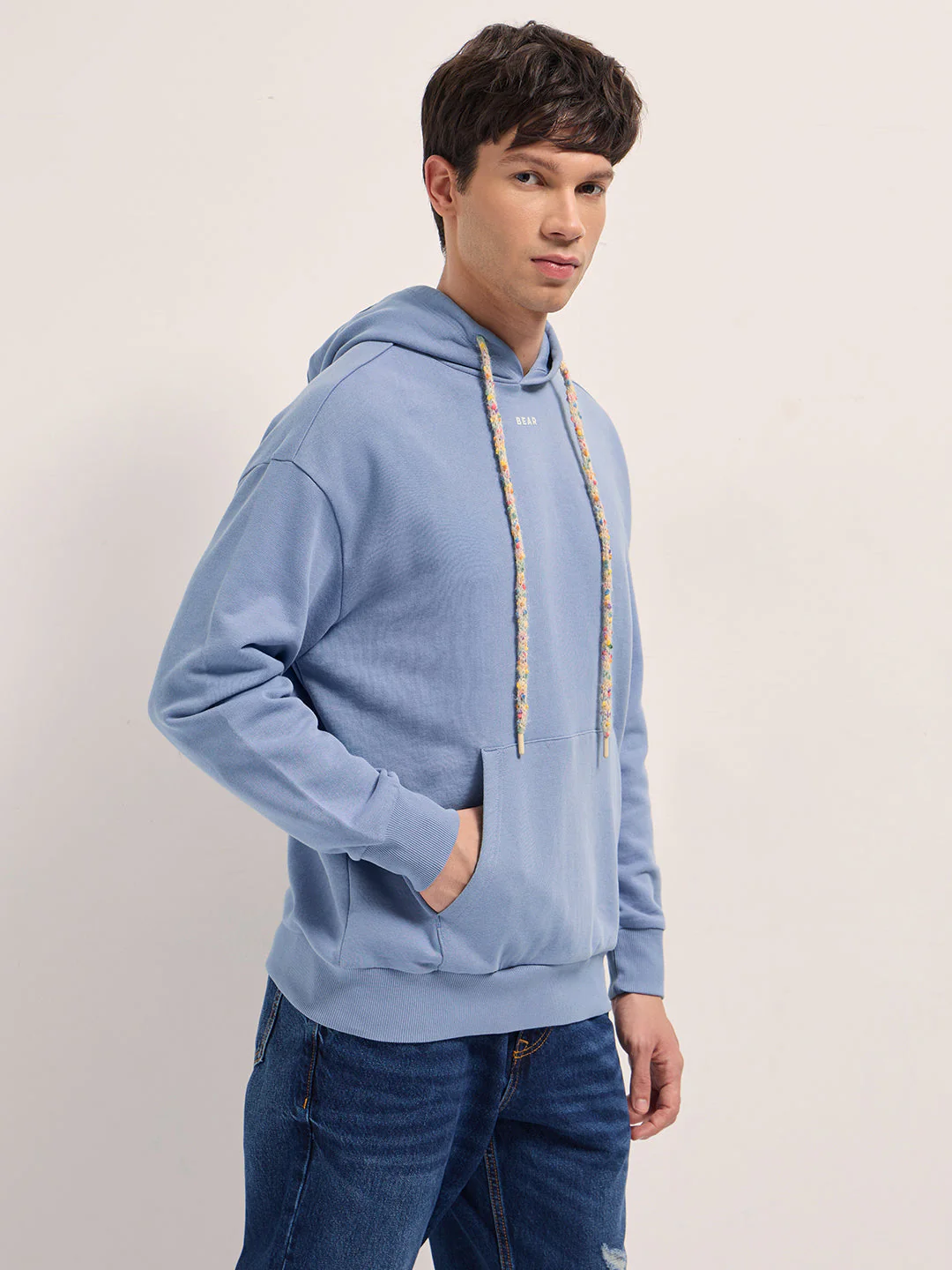 Men Blue Relaxed Fit Hoodie - Image 3