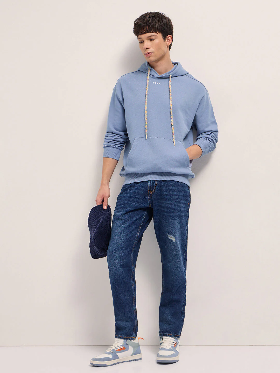 Men Blue Relaxed Fit Hoodie - Image 4