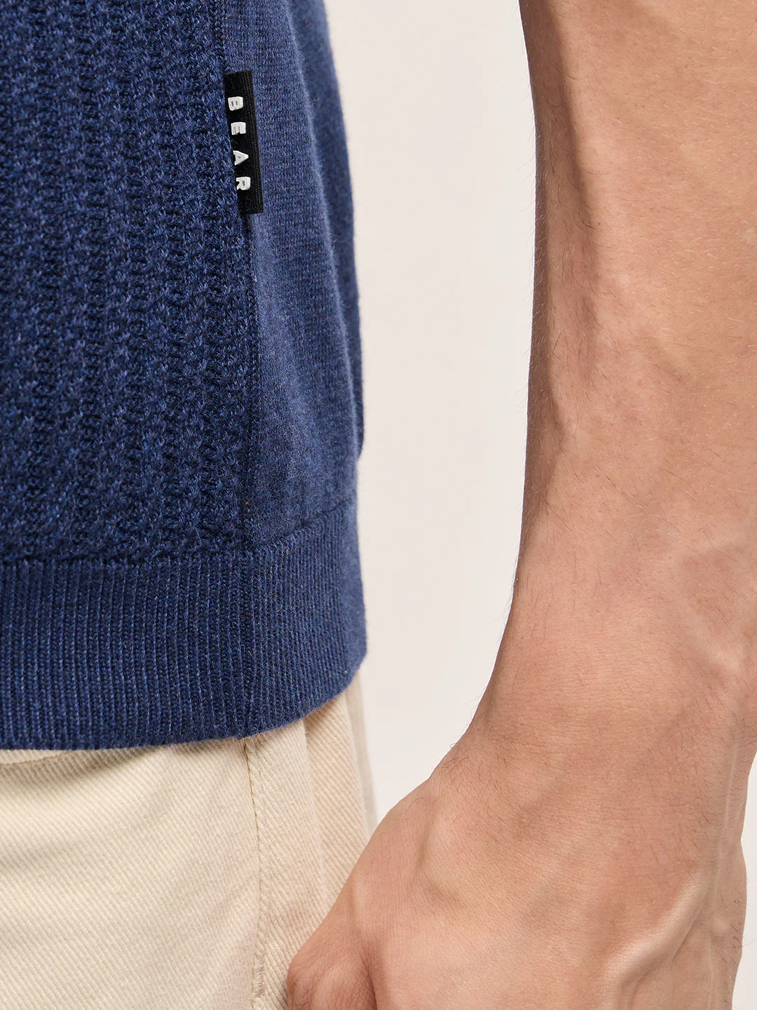 Men Blue Ribbed Texture Design Slim Fit Polo - Image 6