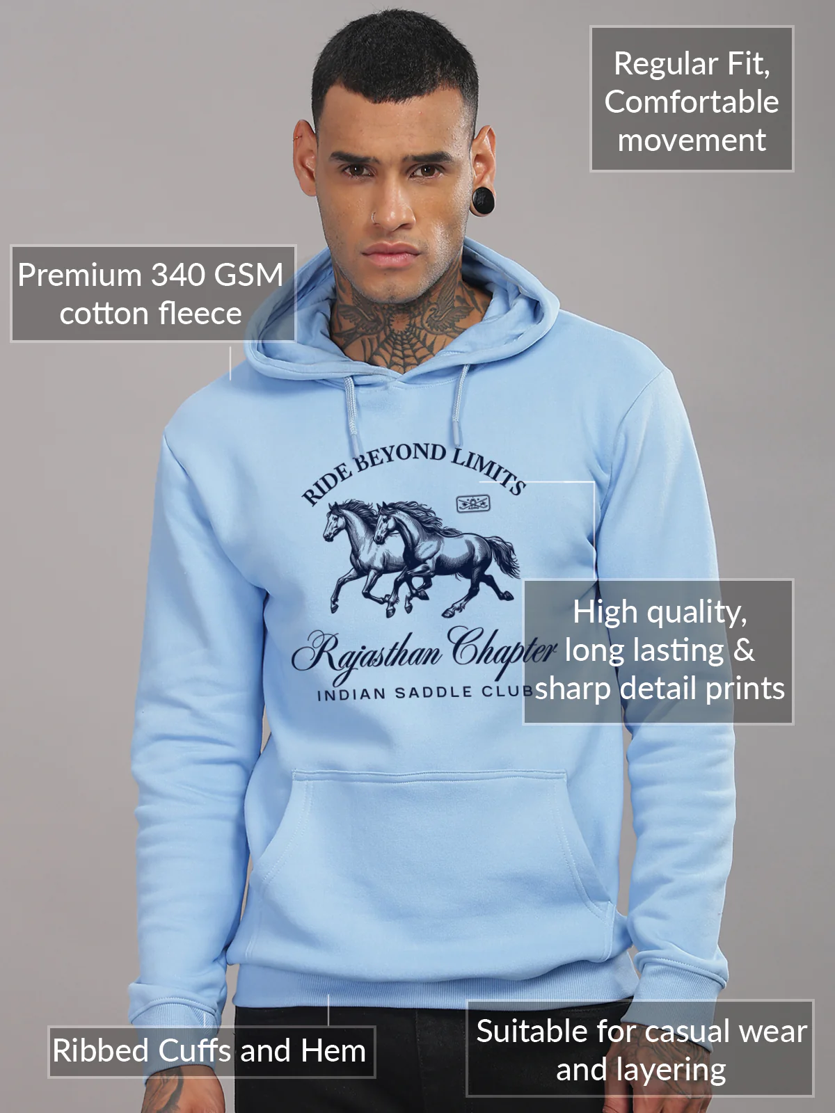 Men Blue Printed Hoodie - Image 5