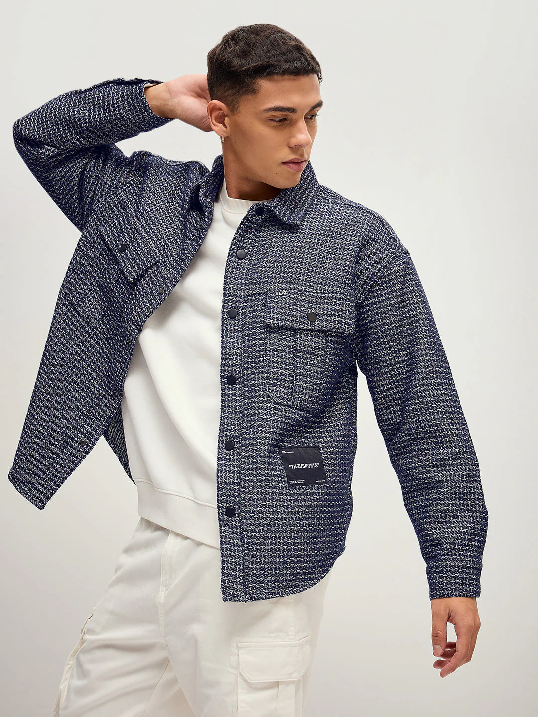 Men Blue Self Deign Regular Fit Denim Jacket