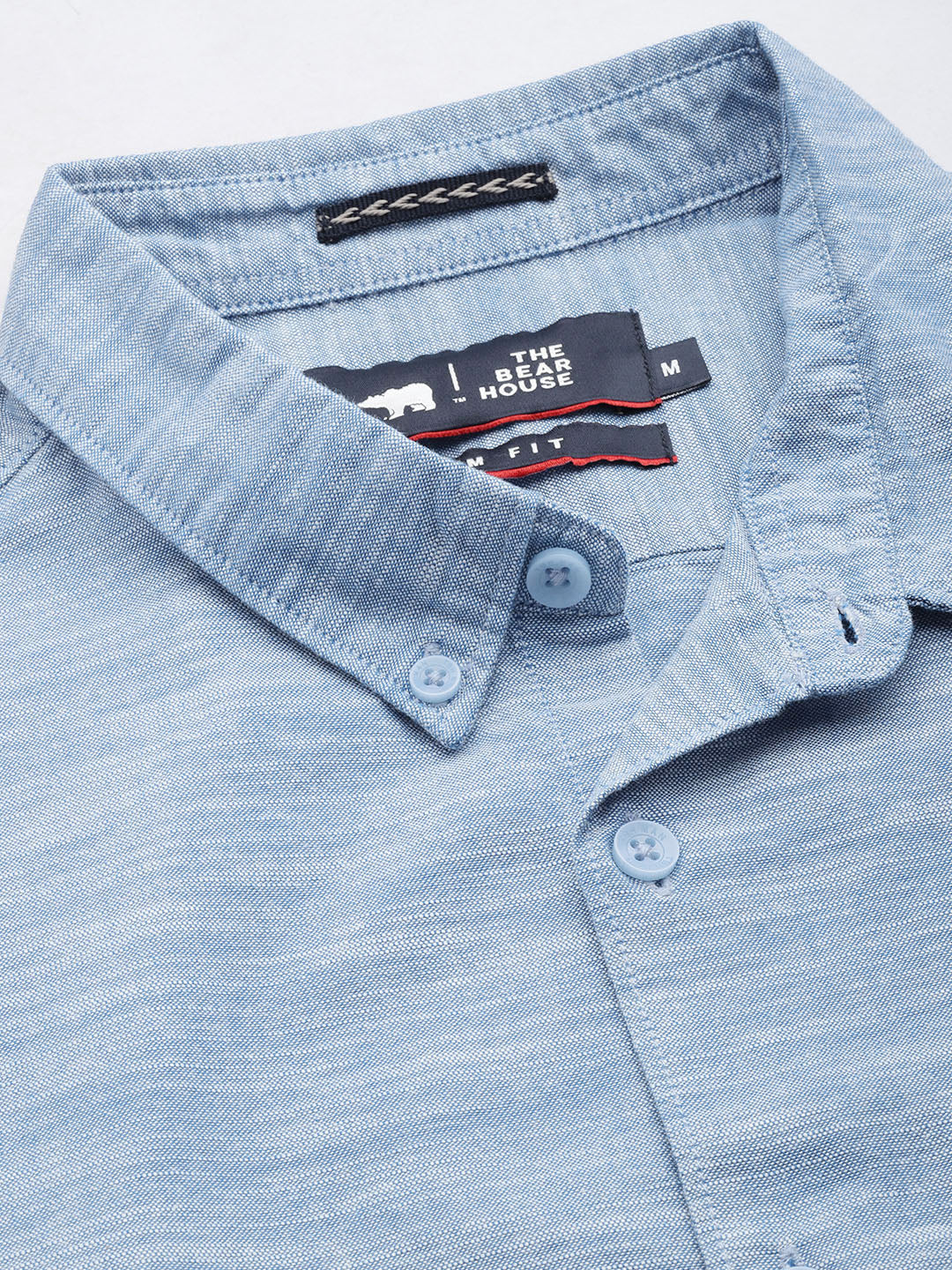 Men Blue Self Design Chambray Shirt - Image 4