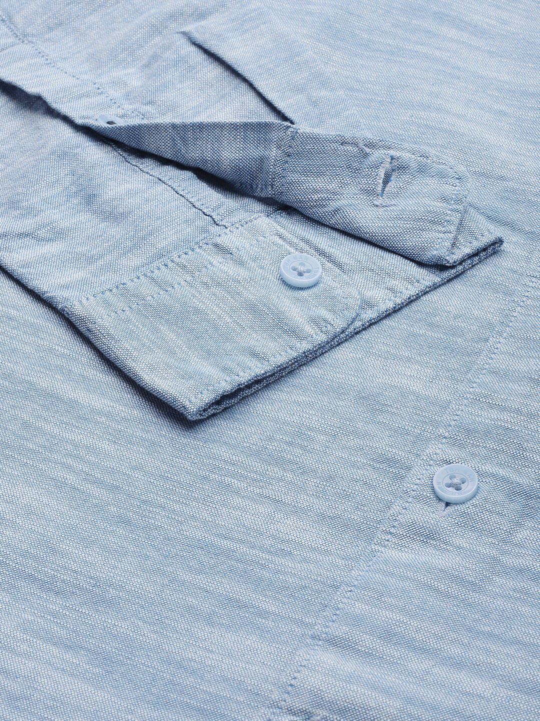 Men Blue Self Design Chambray Shirt - Image 5
